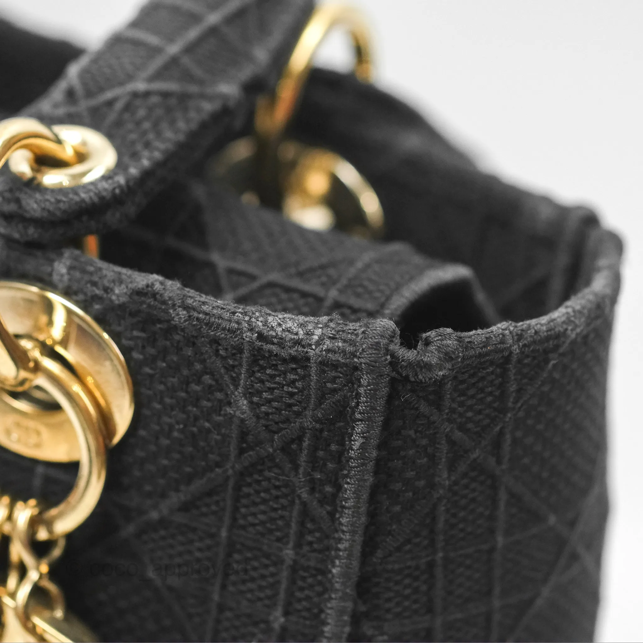 Christian Dior Medium Lady D-Lite Bag Black Cannage Embroidery Gold Hardware