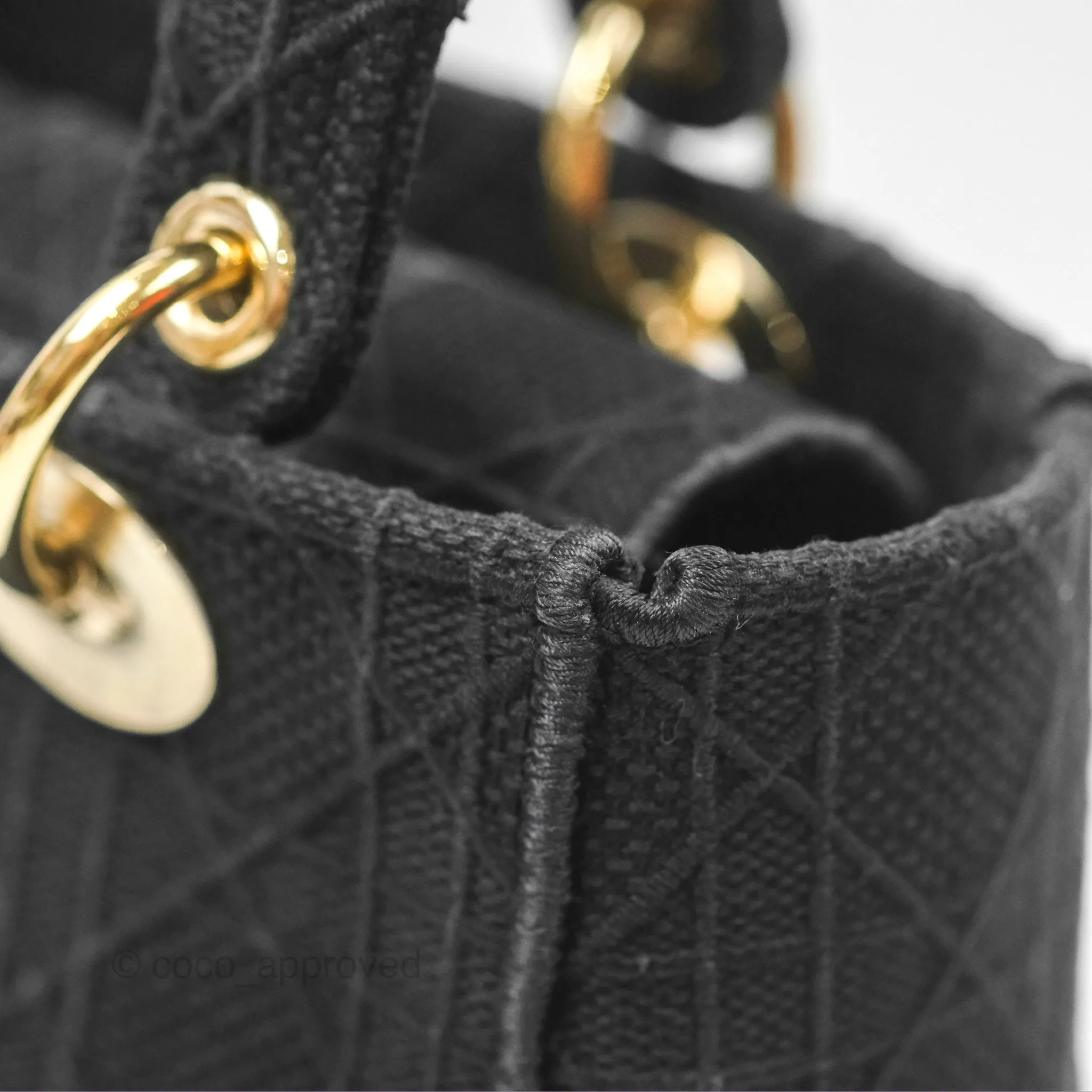 Christian Dior Medium Lady D-Lite Bag Black Cannage Embroidery Gold Hardware