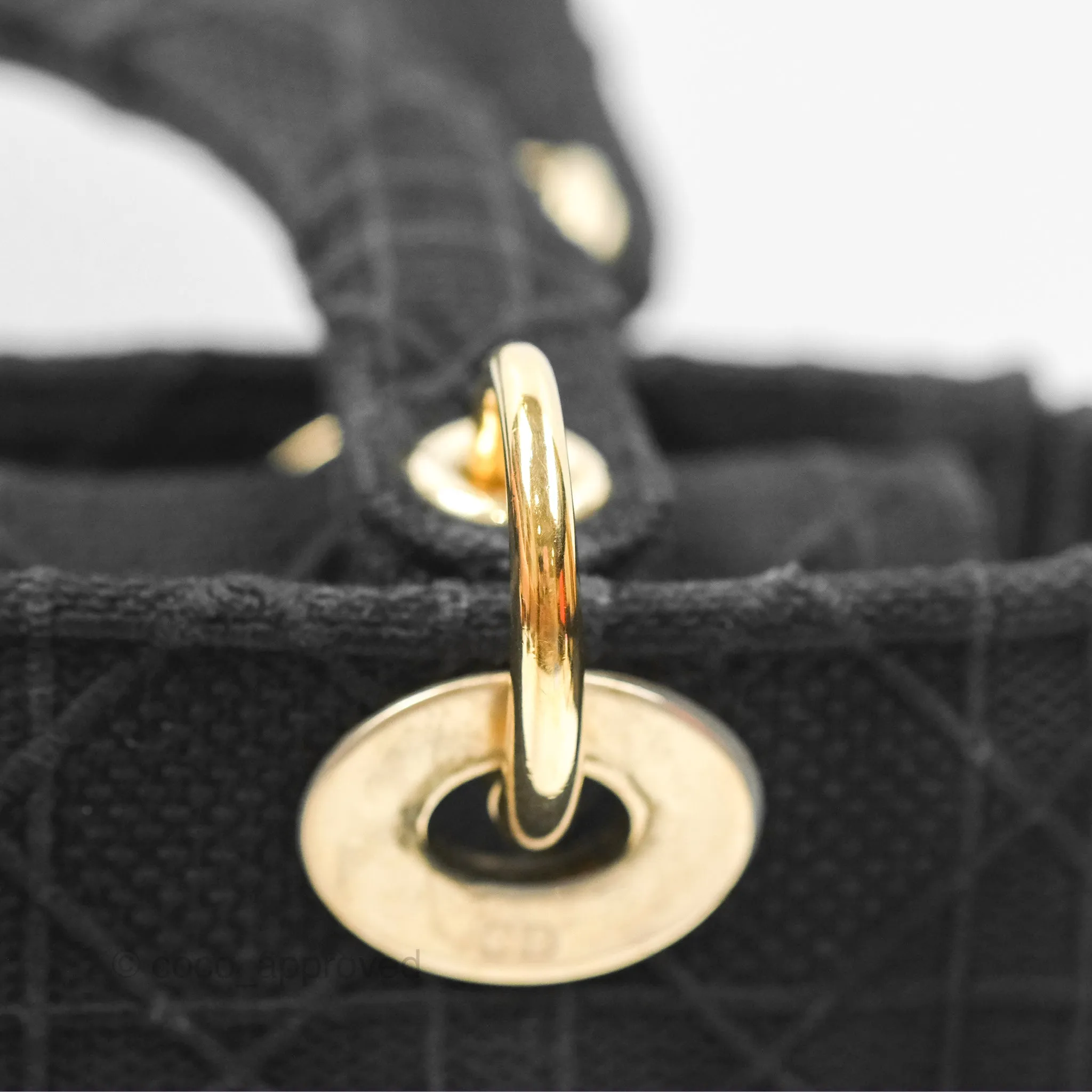 Christian Dior Medium Lady D-Lite Bag Black Cannage Embroidery Gold Hardware