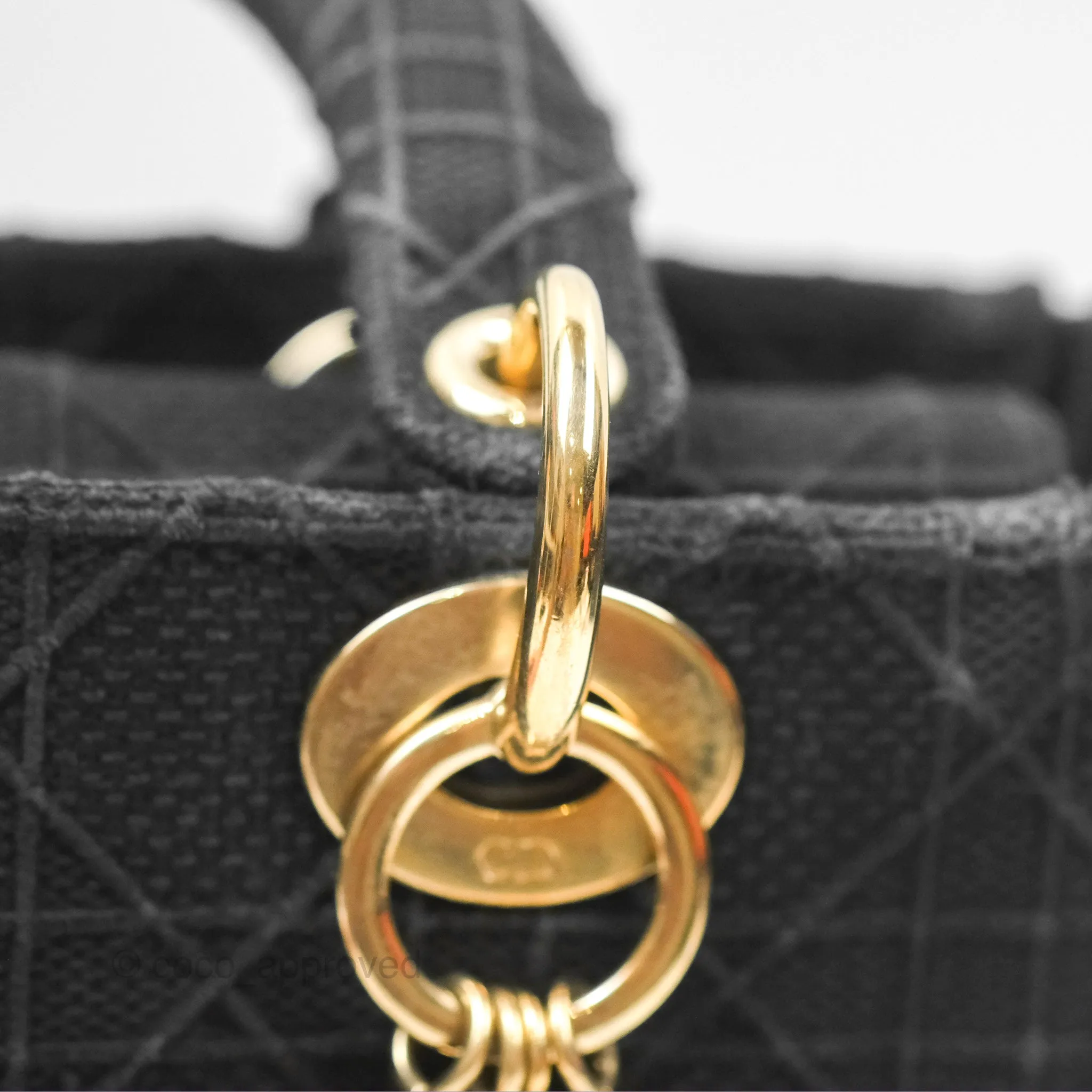 Christian Dior Medium Lady D-Lite Bag Black Cannage Embroidery Gold Hardware