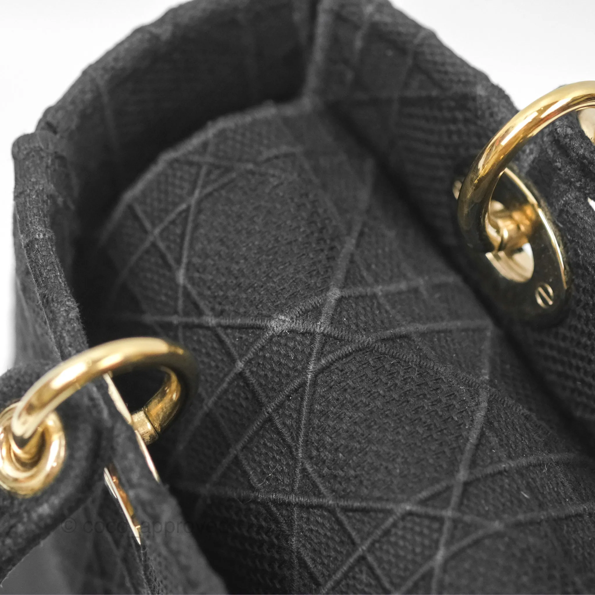 Christian Dior Medium Lady D-Lite Bag Black Cannage Embroidery Gold Hardware