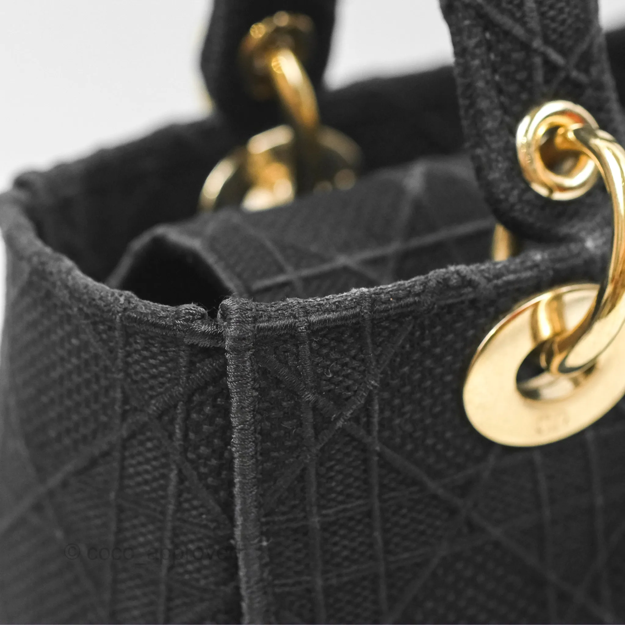 Christian Dior Medium Lady D-Lite Bag Black Cannage Embroidery Gold Hardware