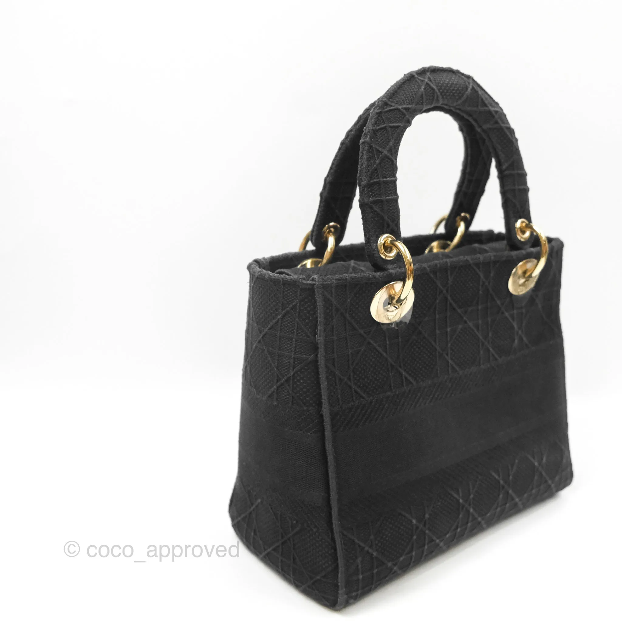 Christian Dior Medium Lady D-Lite Bag Black Cannage Embroidery Gold Hardware