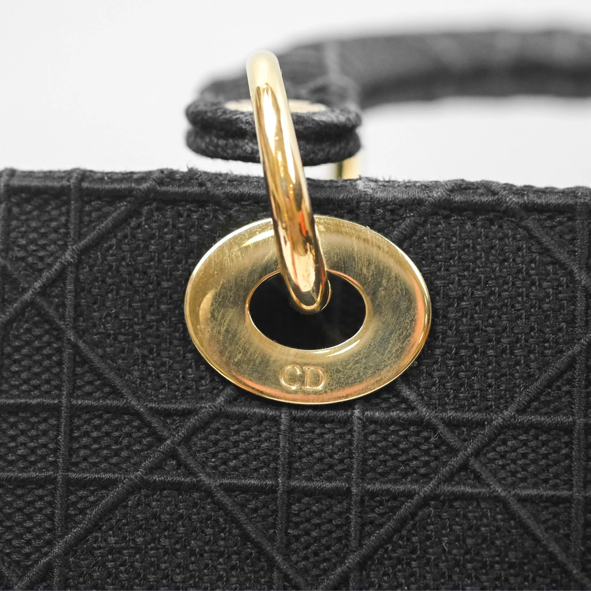 Christian Dior Medium Lady D-Lite Bag Black Cannage Embroidery Gold Hardware