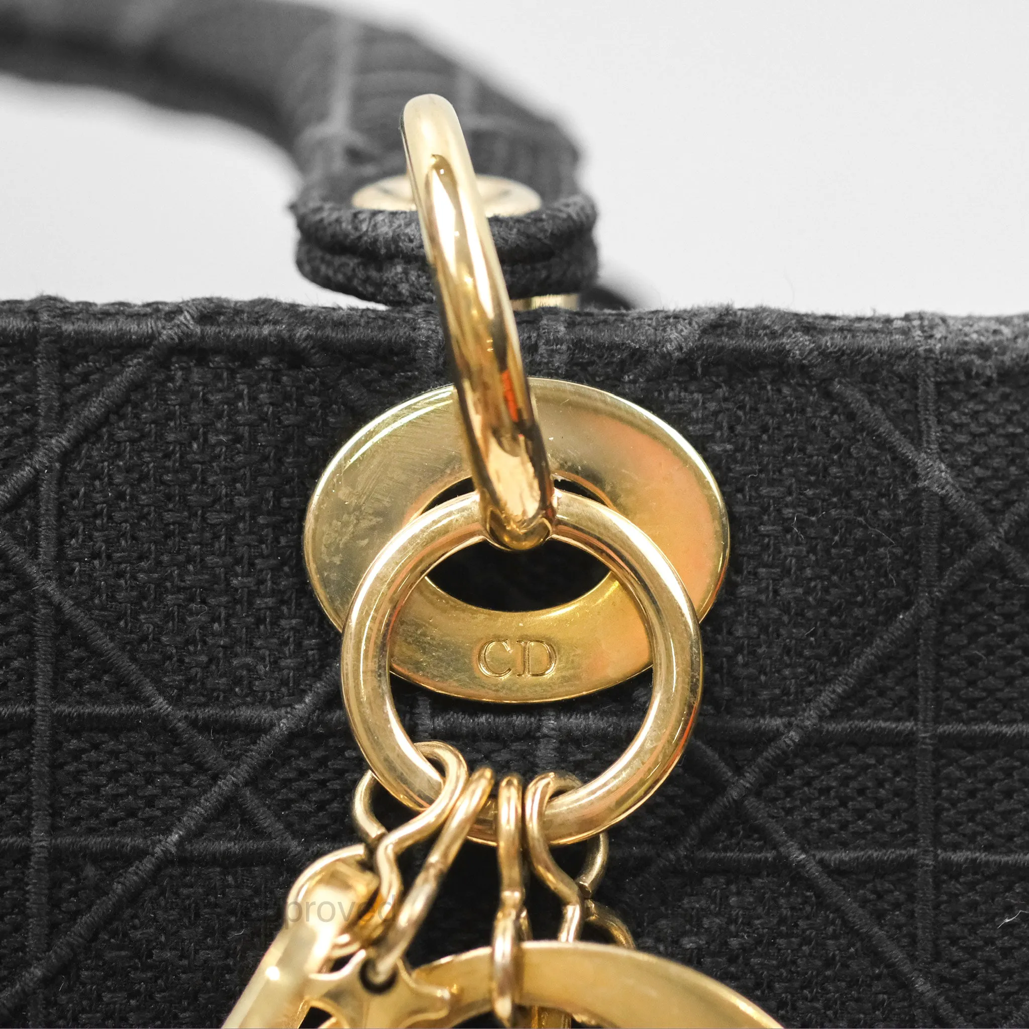 Christian Dior Medium Lady D-Lite Bag Black Cannage Embroidery Gold Hardware