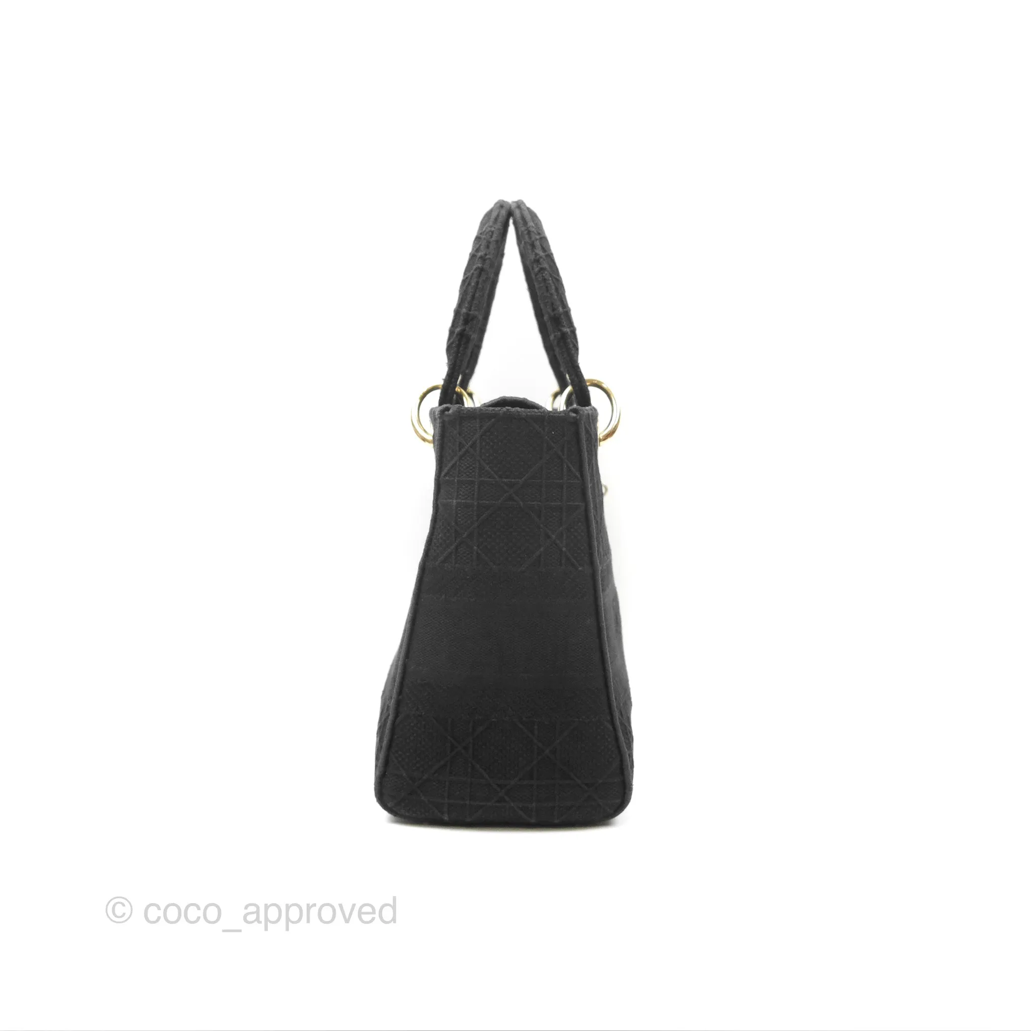 Christian Dior Medium Lady D-Lite Bag Black Cannage Embroidery Gold Hardware