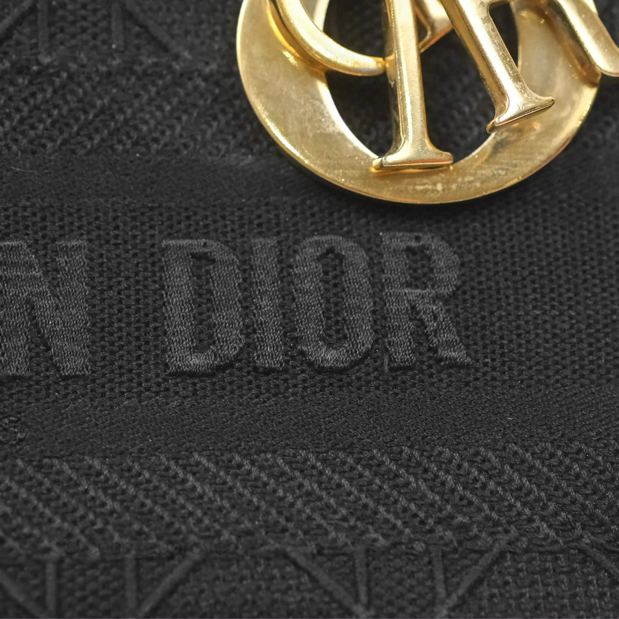 Christian Dior Medium Lady D-Lite Bag Black Cannage Embroidery Gold Hardware