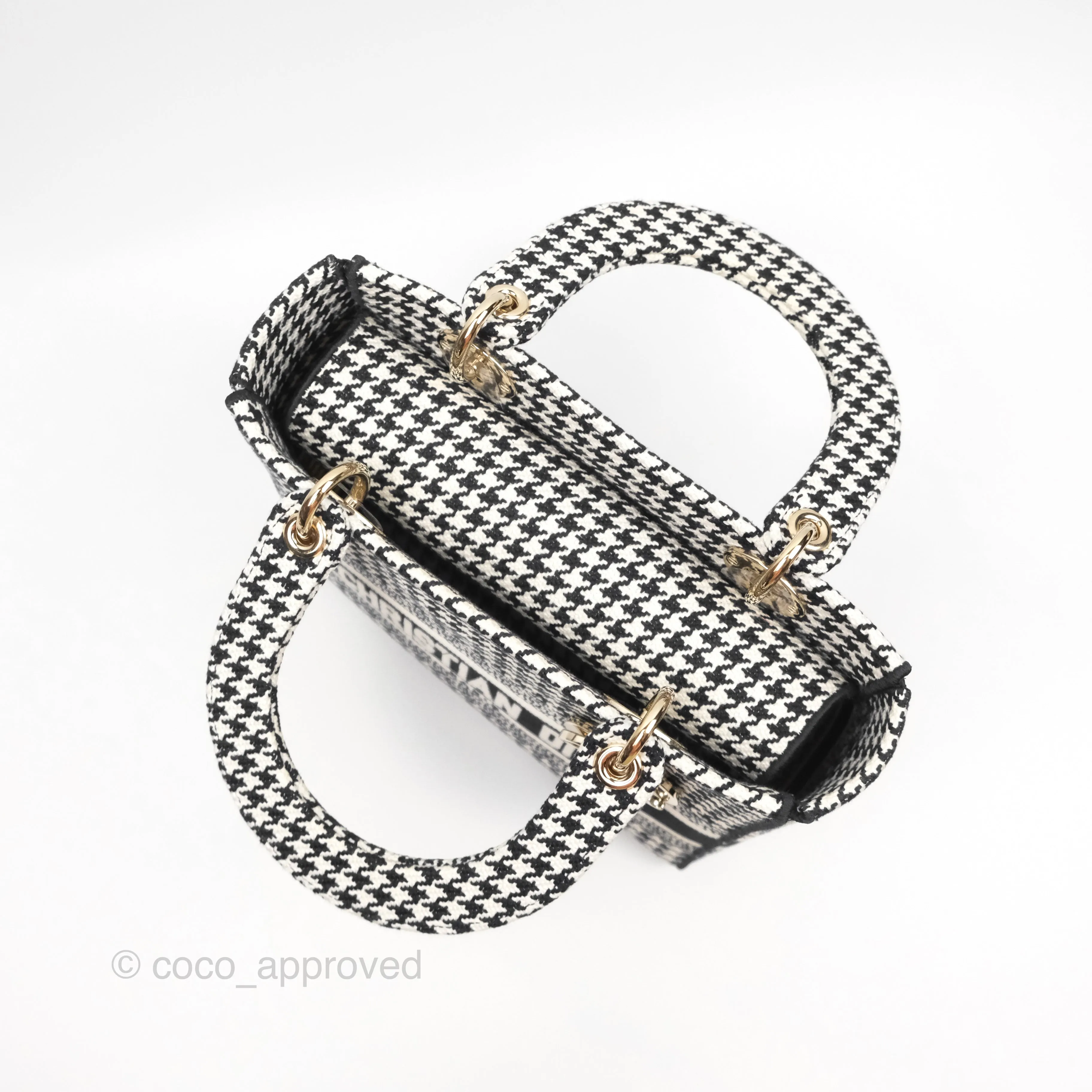 Christian Dior Medium Lady D-Lite Bag Black White Houndstooth
