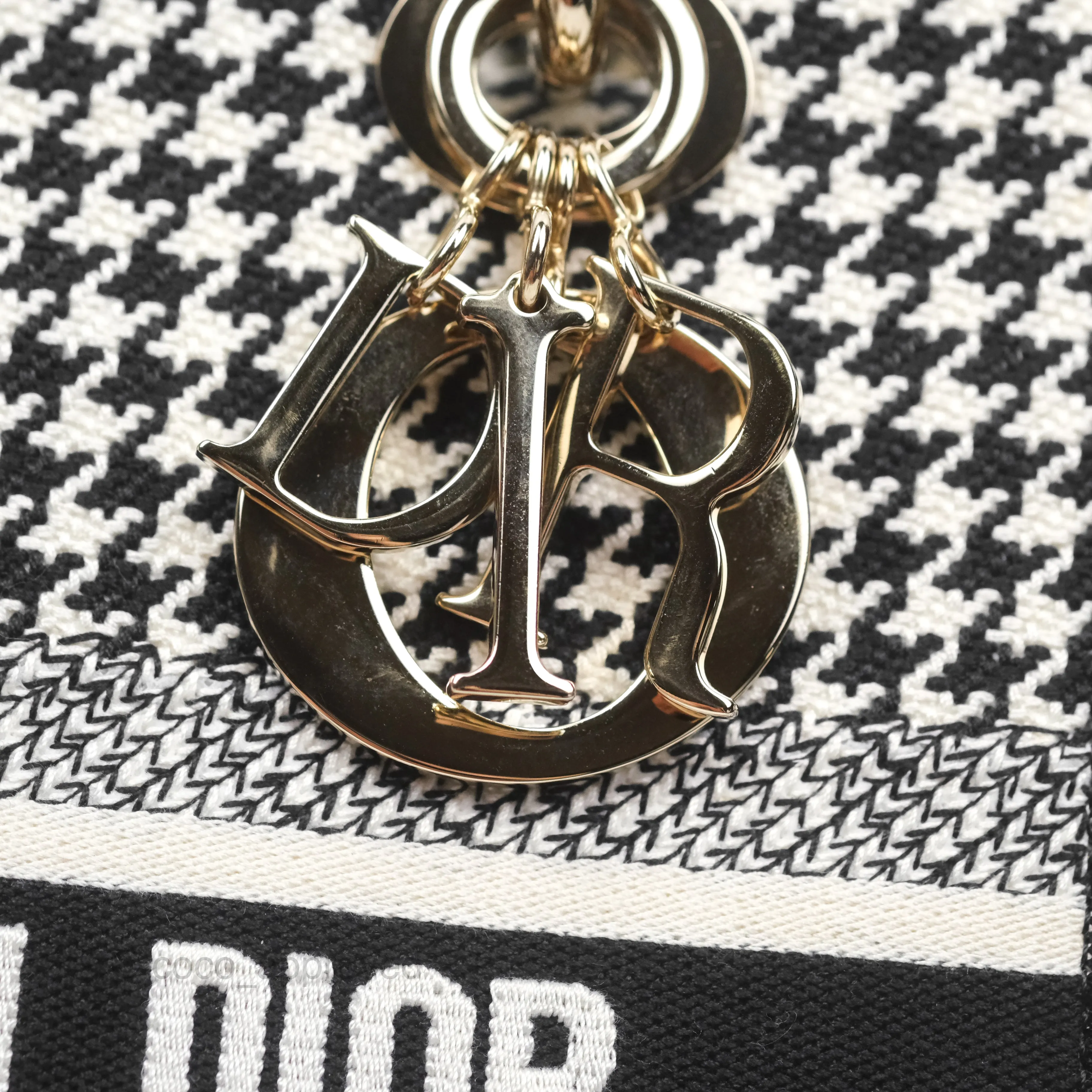 Christian Dior Medium Lady D-Lite Bag Black White Houndstooth