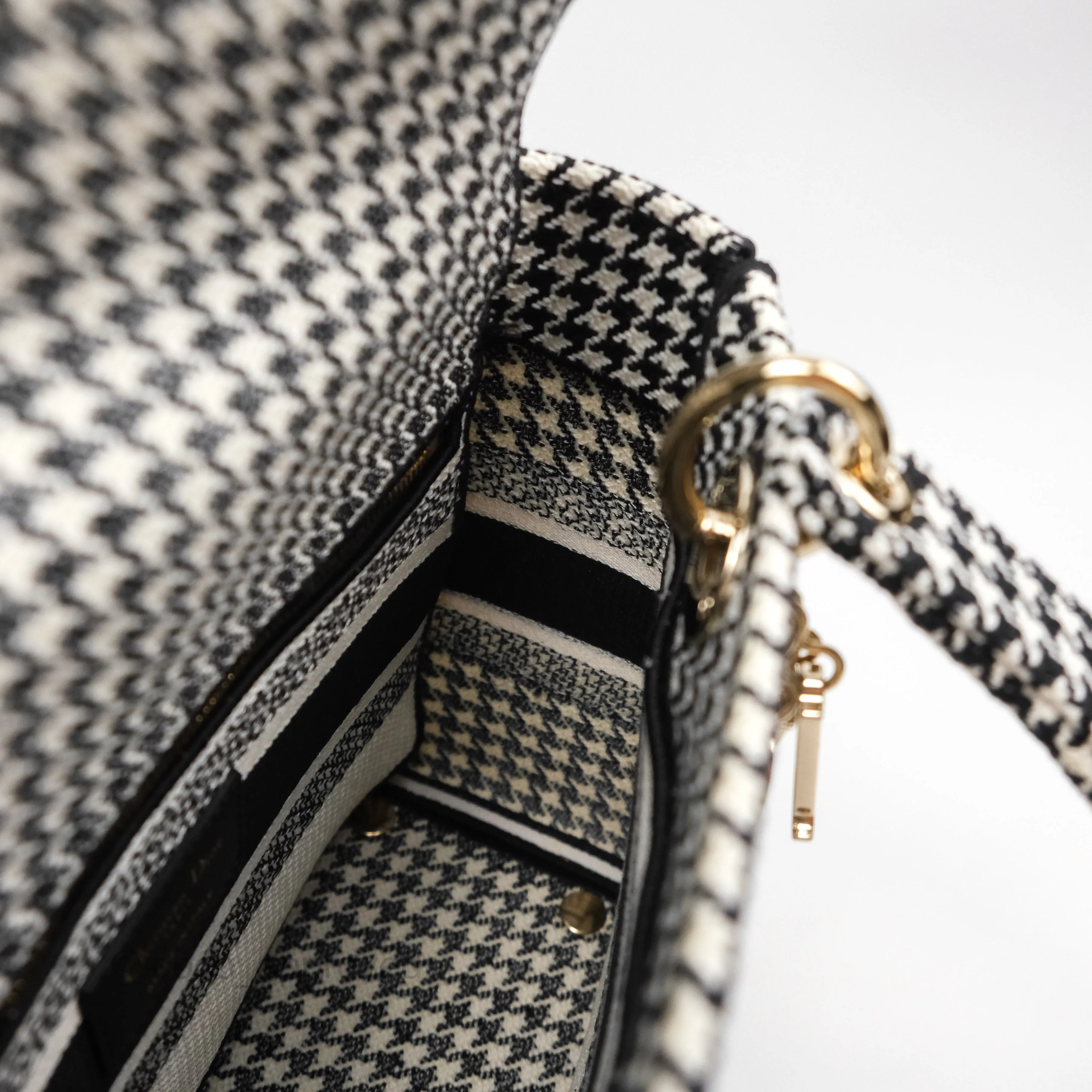 Christian Dior Medium Lady D-Lite Bag Black White Houndstooth