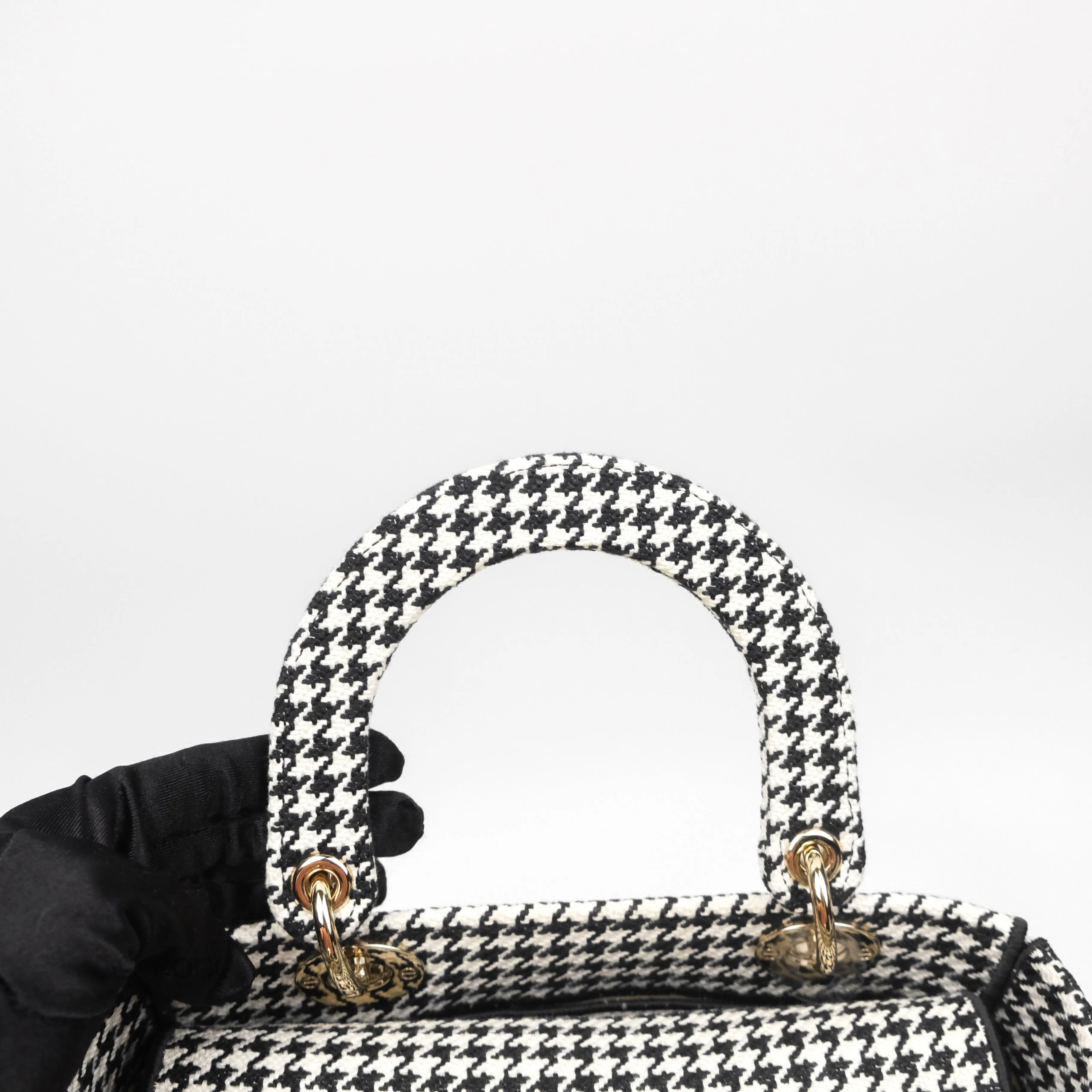 Christian Dior Medium Lady D-Lite Bag Black White Houndstooth