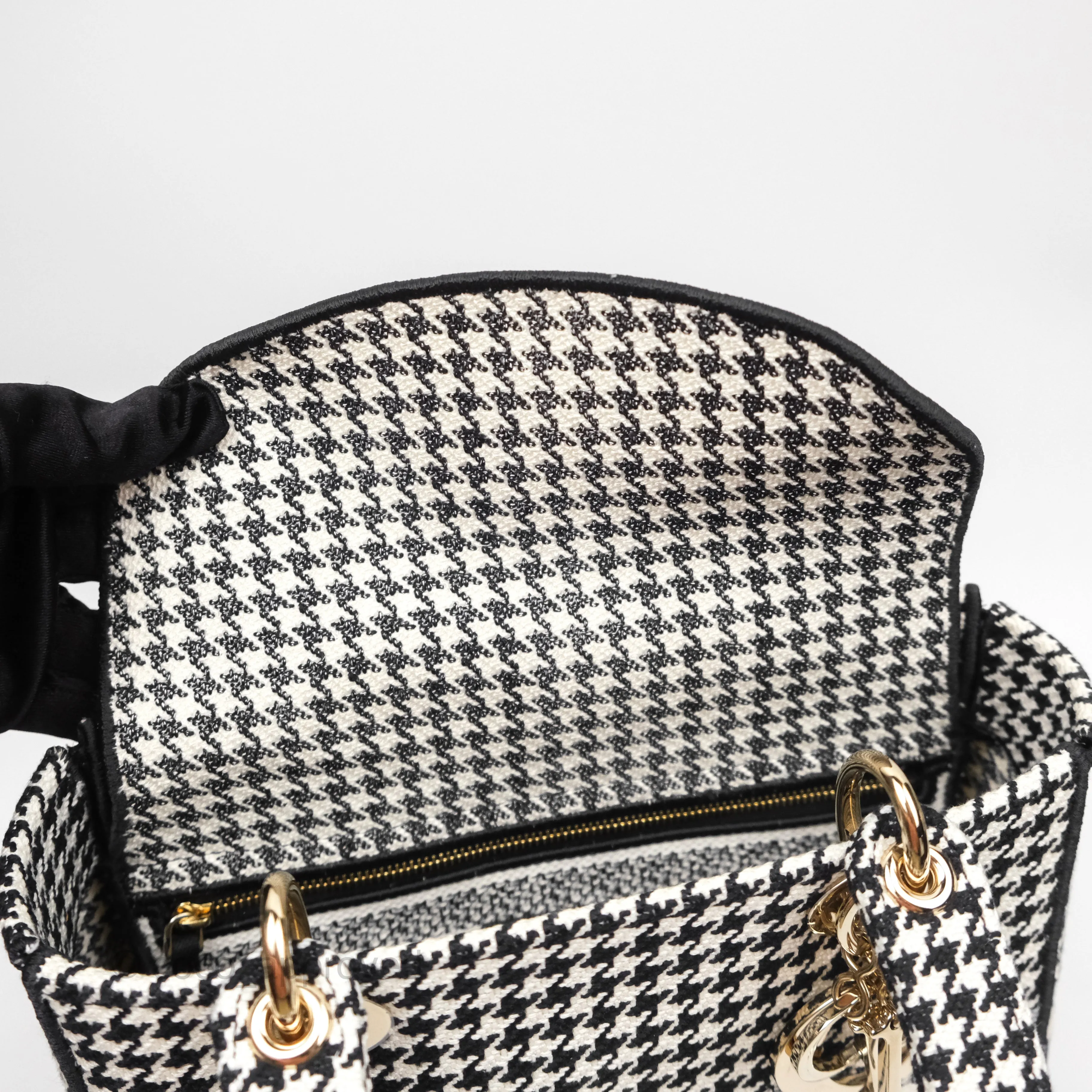 Christian Dior Medium Lady D-Lite Bag Black White Houndstooth