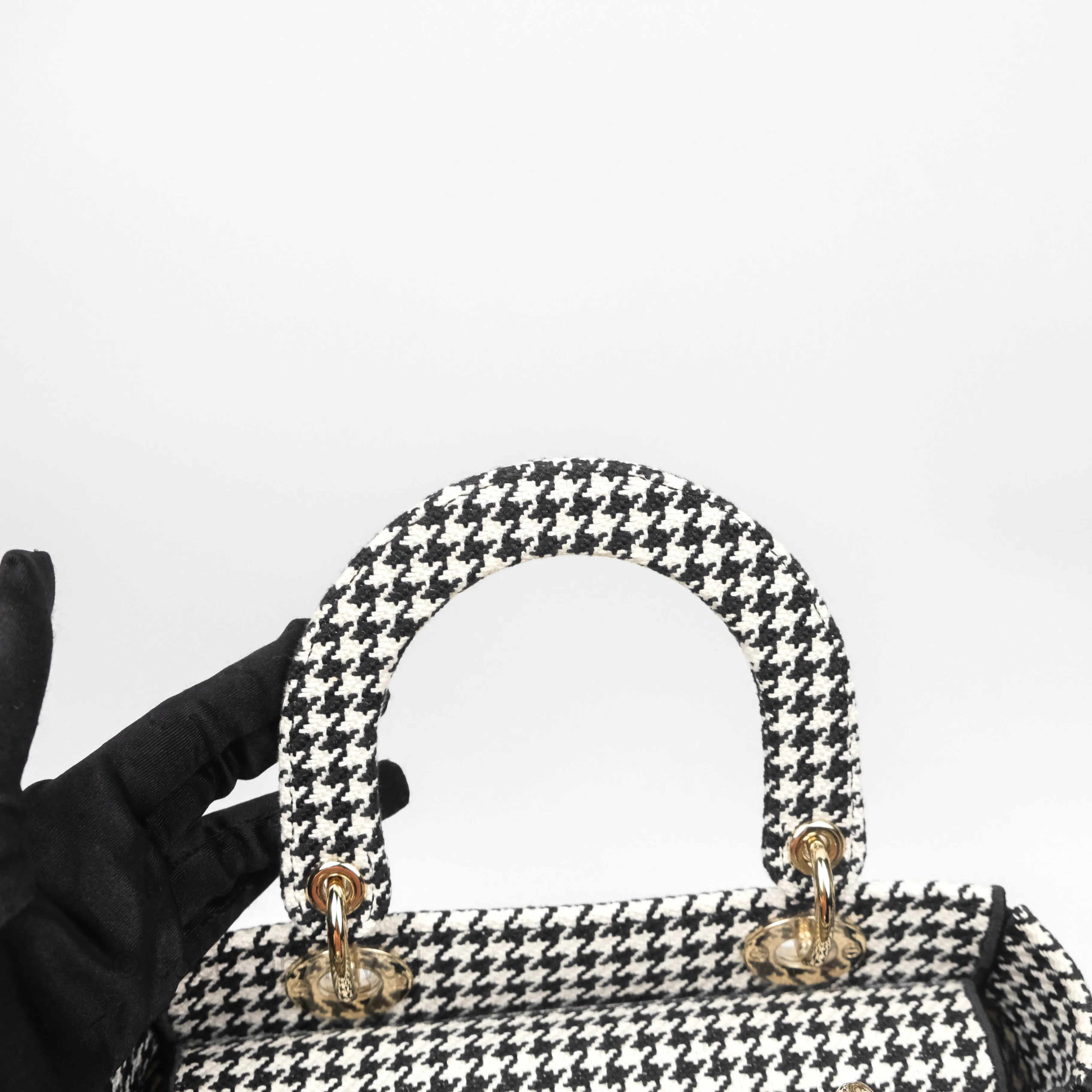 Christian Dior Medium Lady D-Lite Bag Black White Houndstooth