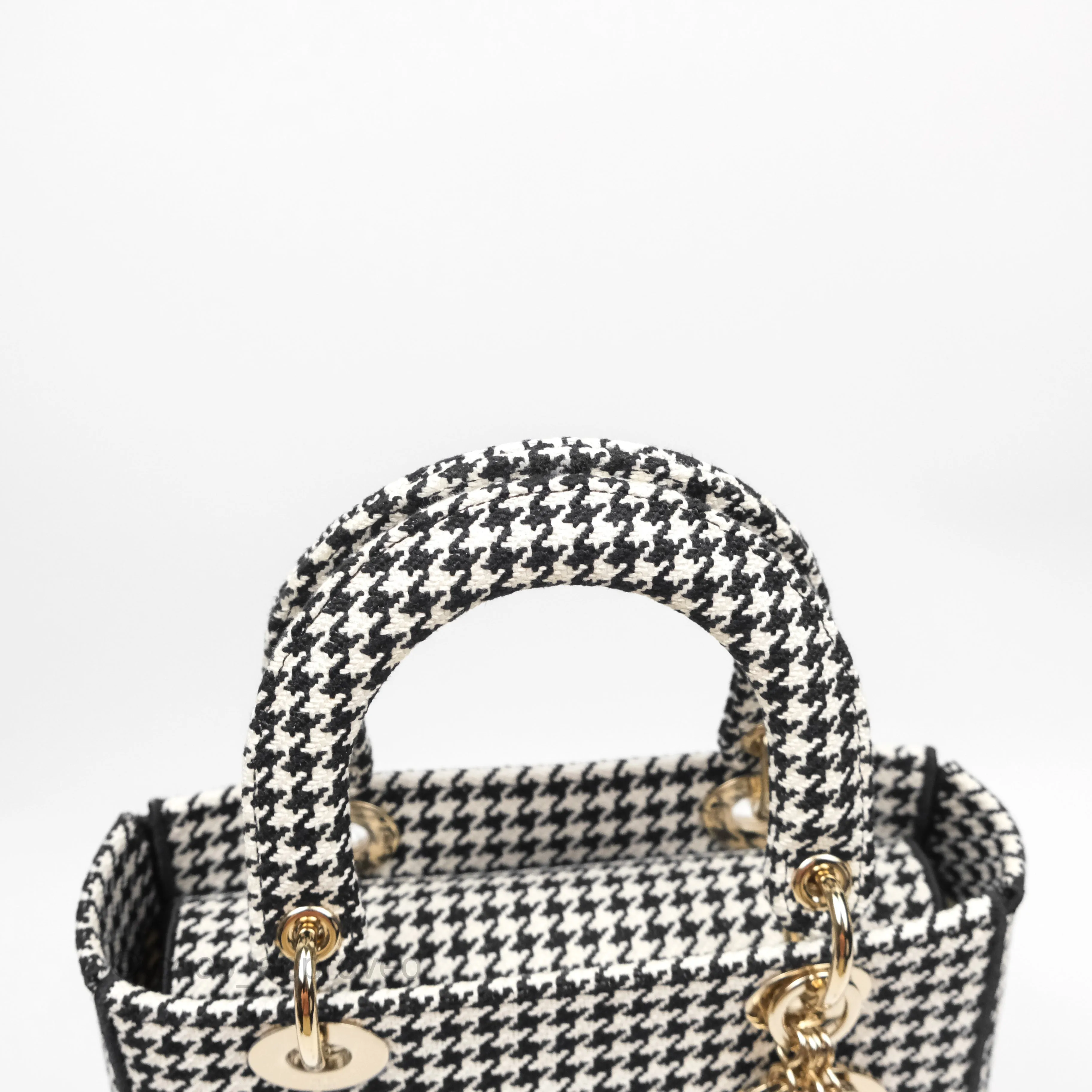 Christian Dior Medium Lady D-Lite Bag Black White Houndstooth