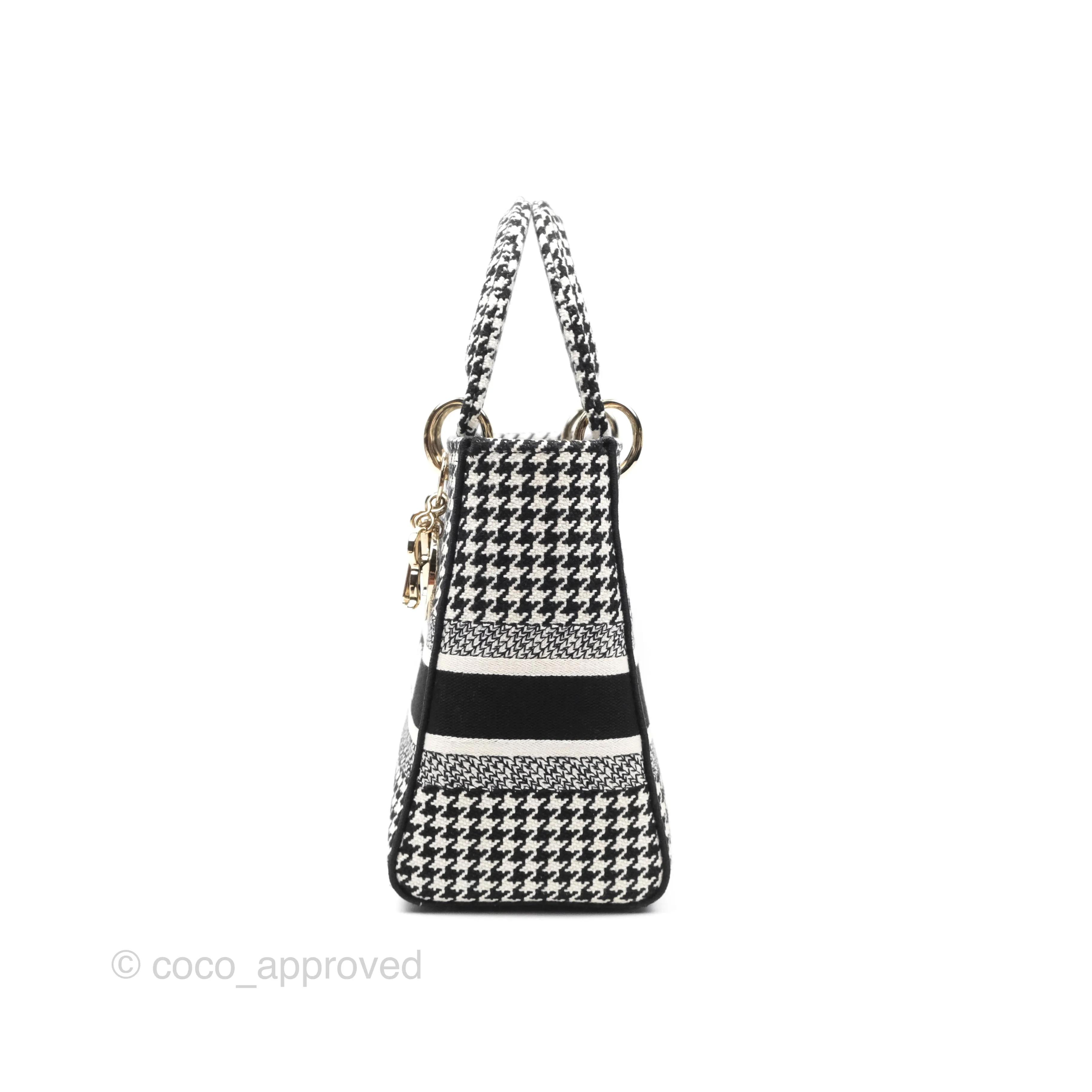Christian Dior Medium Lady D-Lite Bag Black White Houndstooth