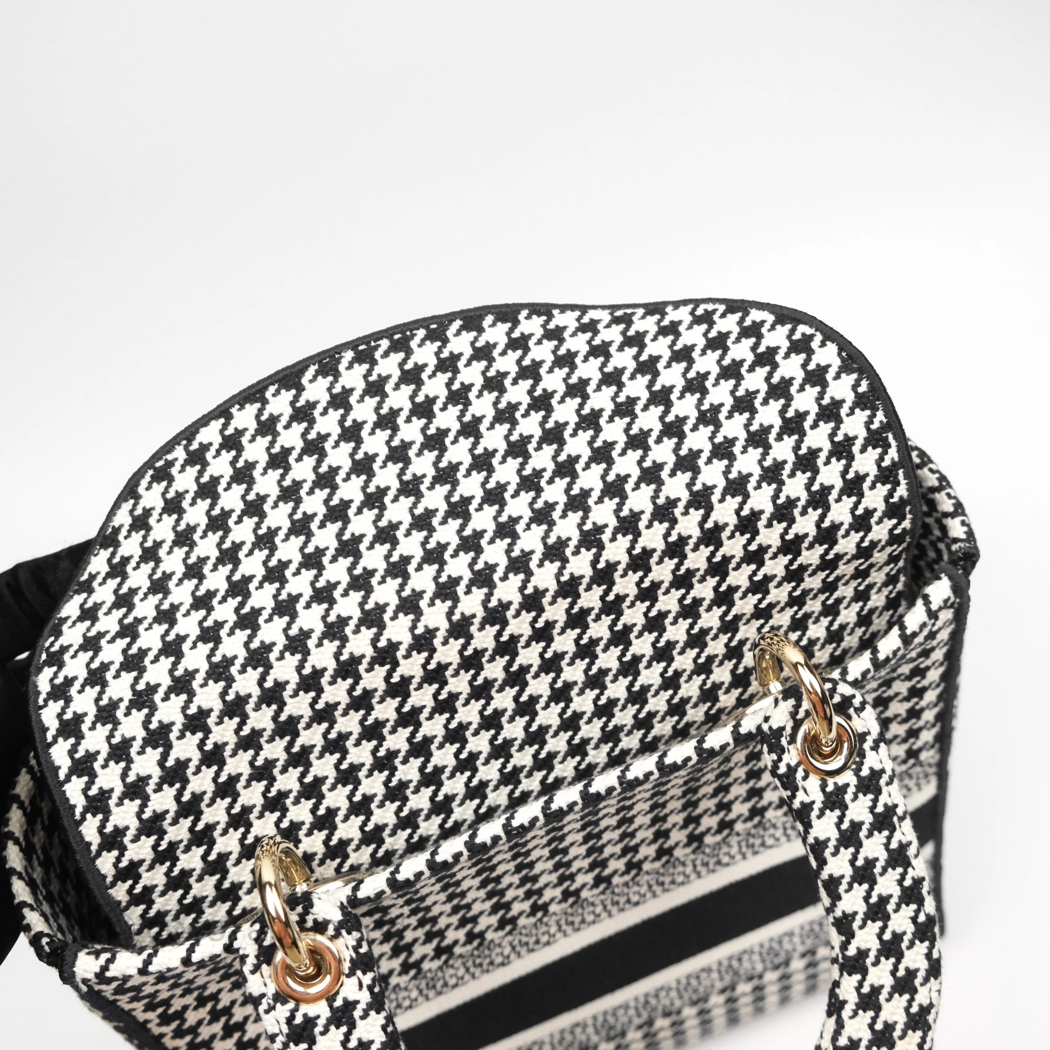 Christian Dior Medium Lady D-Lite Bag Black White Houndstooth