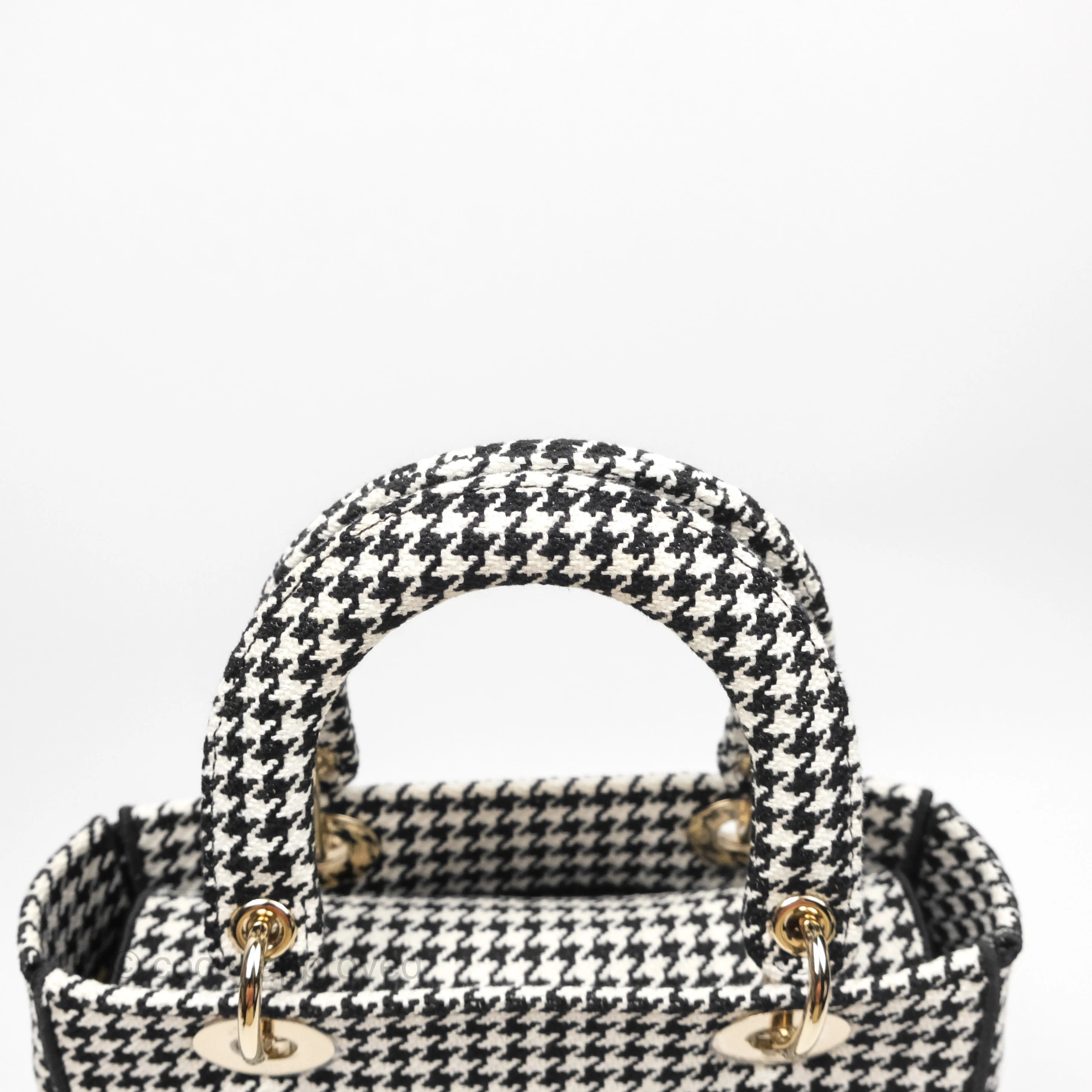 Christian Dior Medium Lady D-Lite Bag Black White Houndstooth