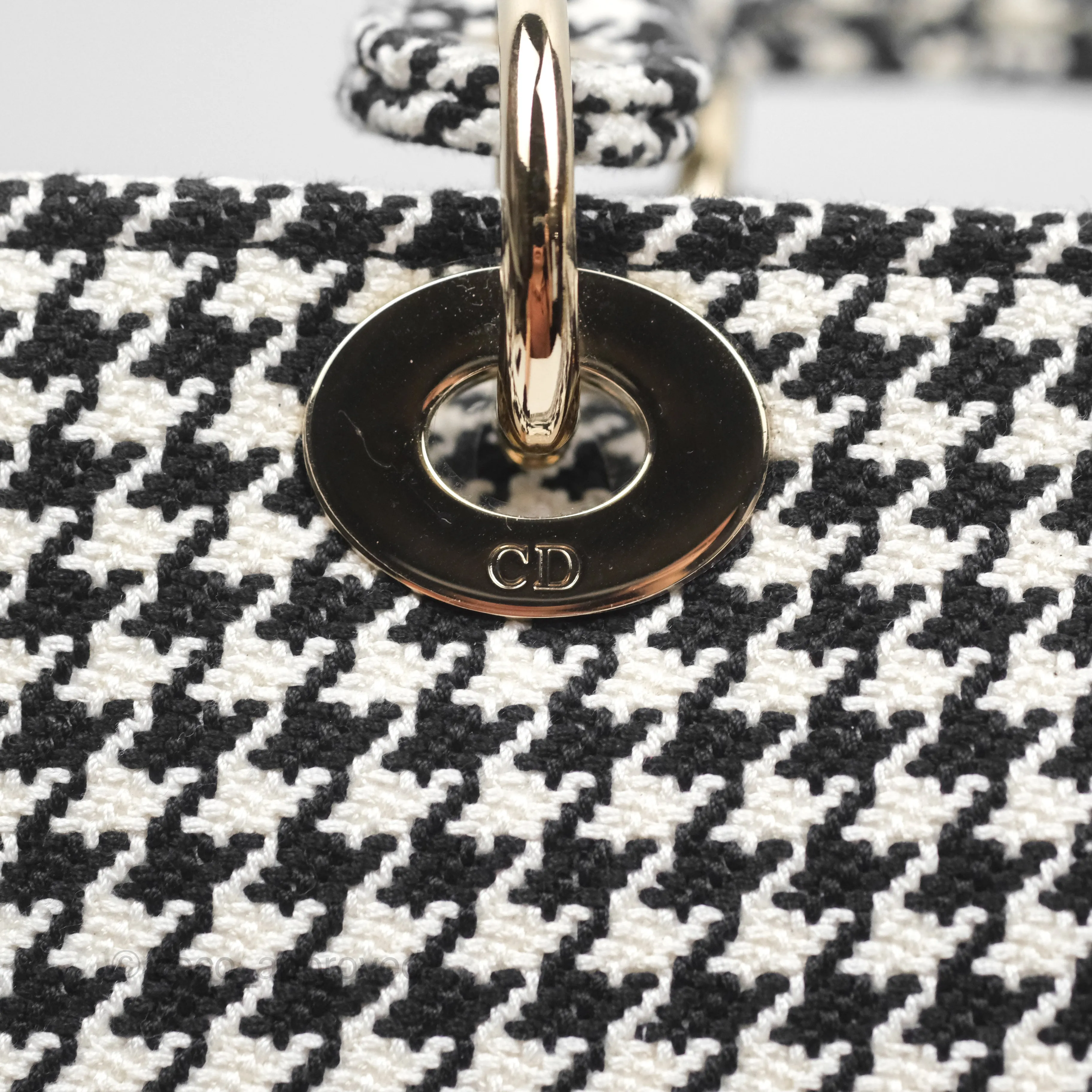 Christian Dior Medium Lady D-Lite Bag Black White Houndstooth