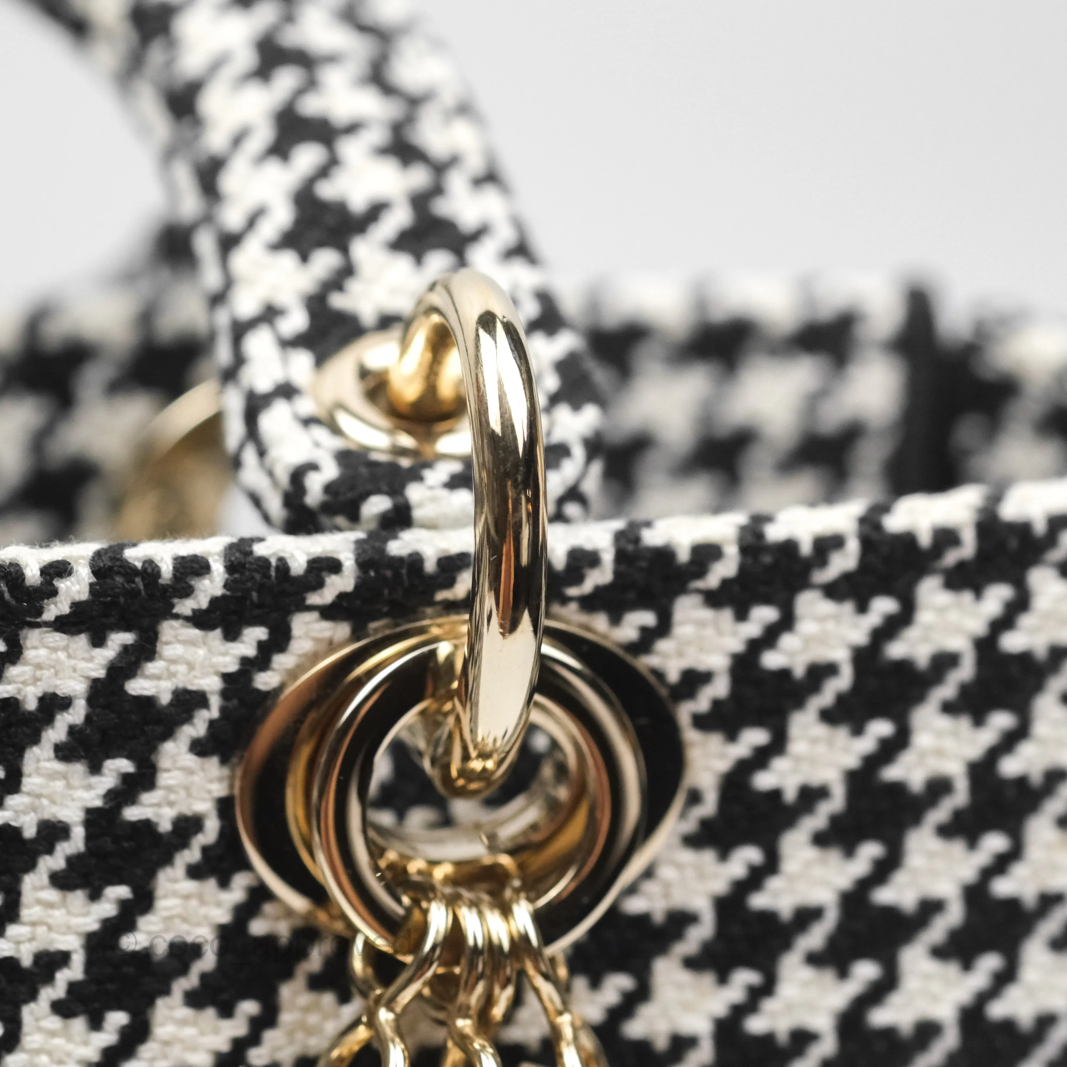 Christian Dior Medium Lady D-Lite Bag Black White Houndstooth