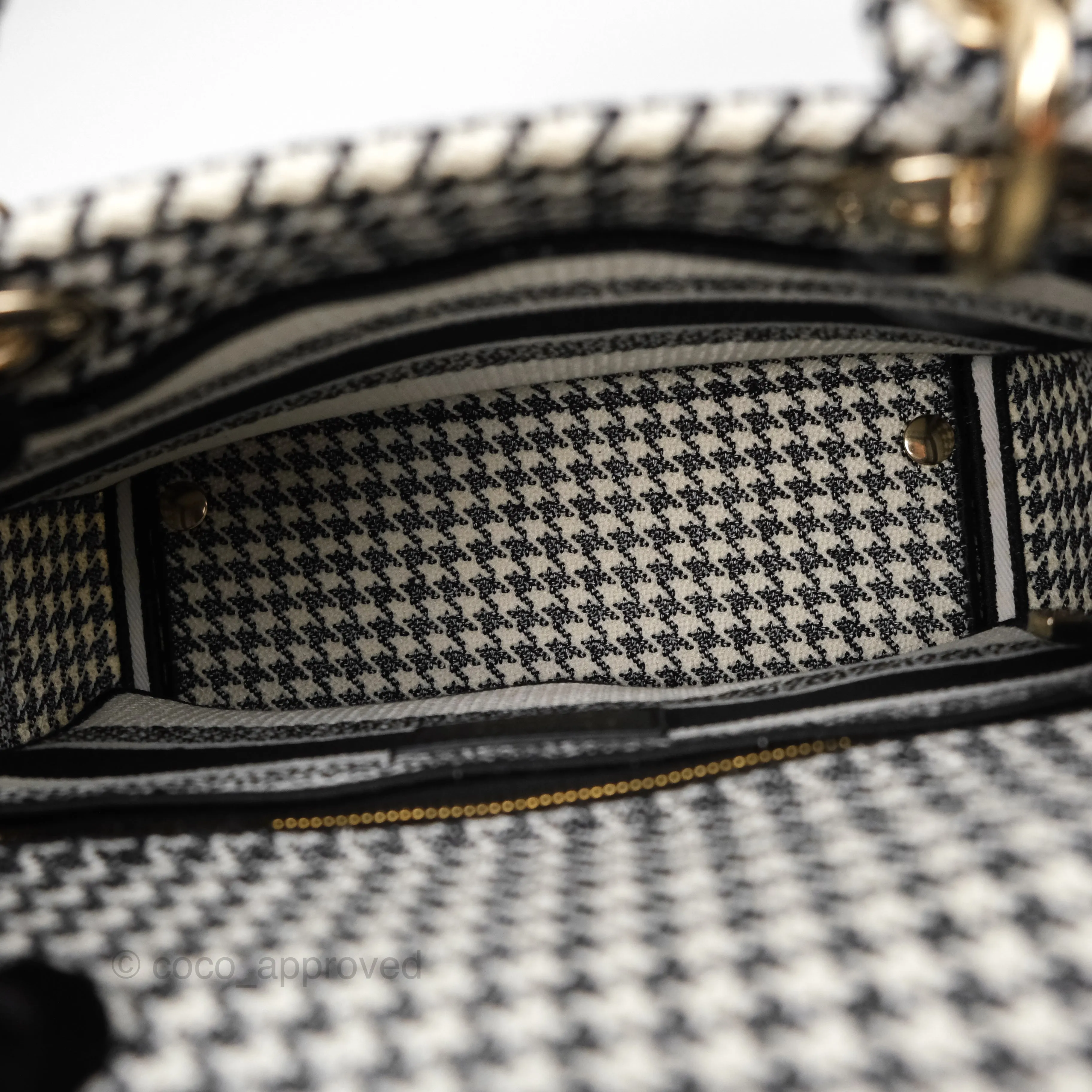 Christian Dior Medium Lady D-Lite Bag Black White Houndstooth