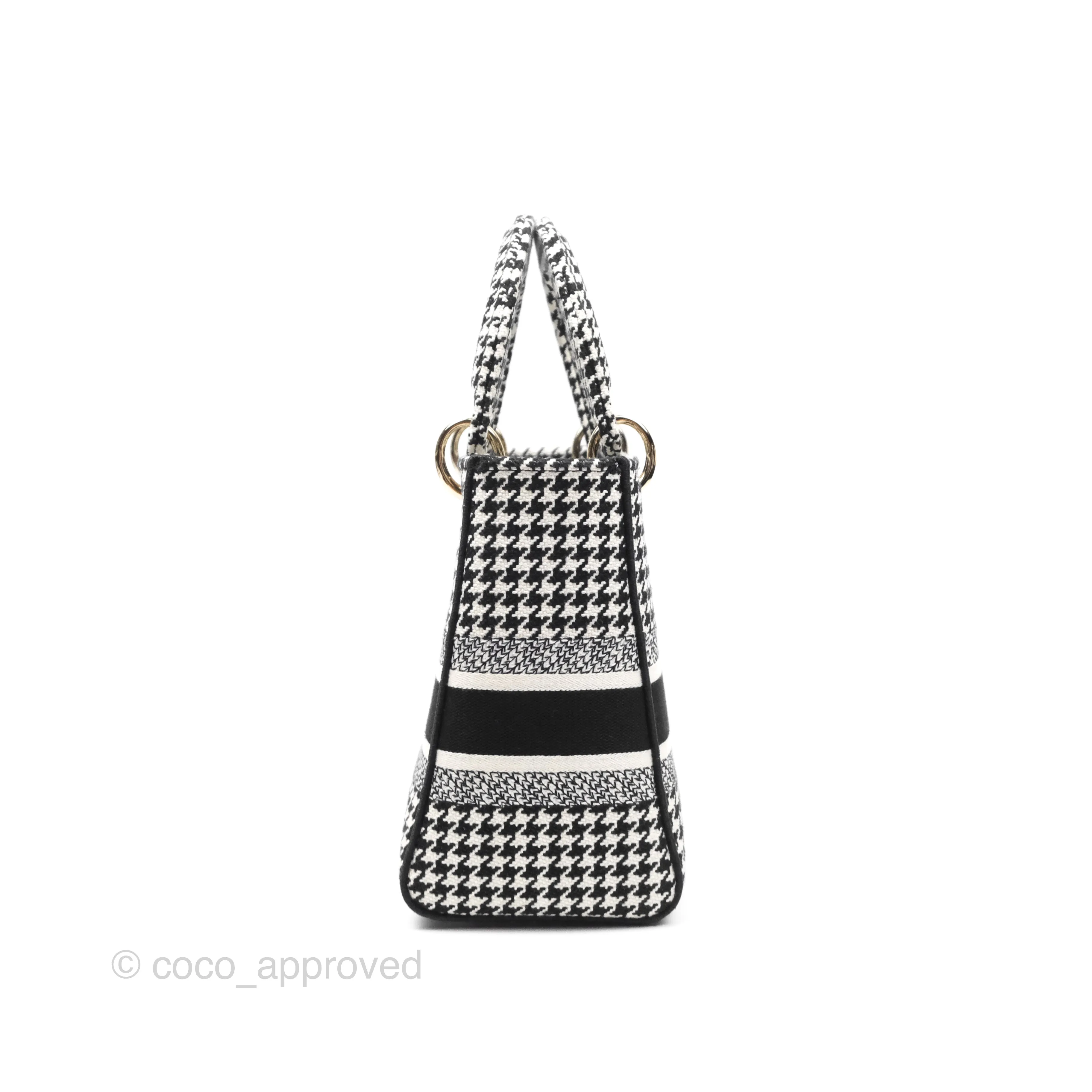 Christian Dior Medium Lady D-Lite Bag Black White Houndstooth