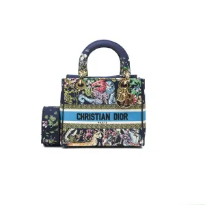 Christian Dior Medium Lady D-Lite Bag Blue Dior Multicolor Constellation Embroidered