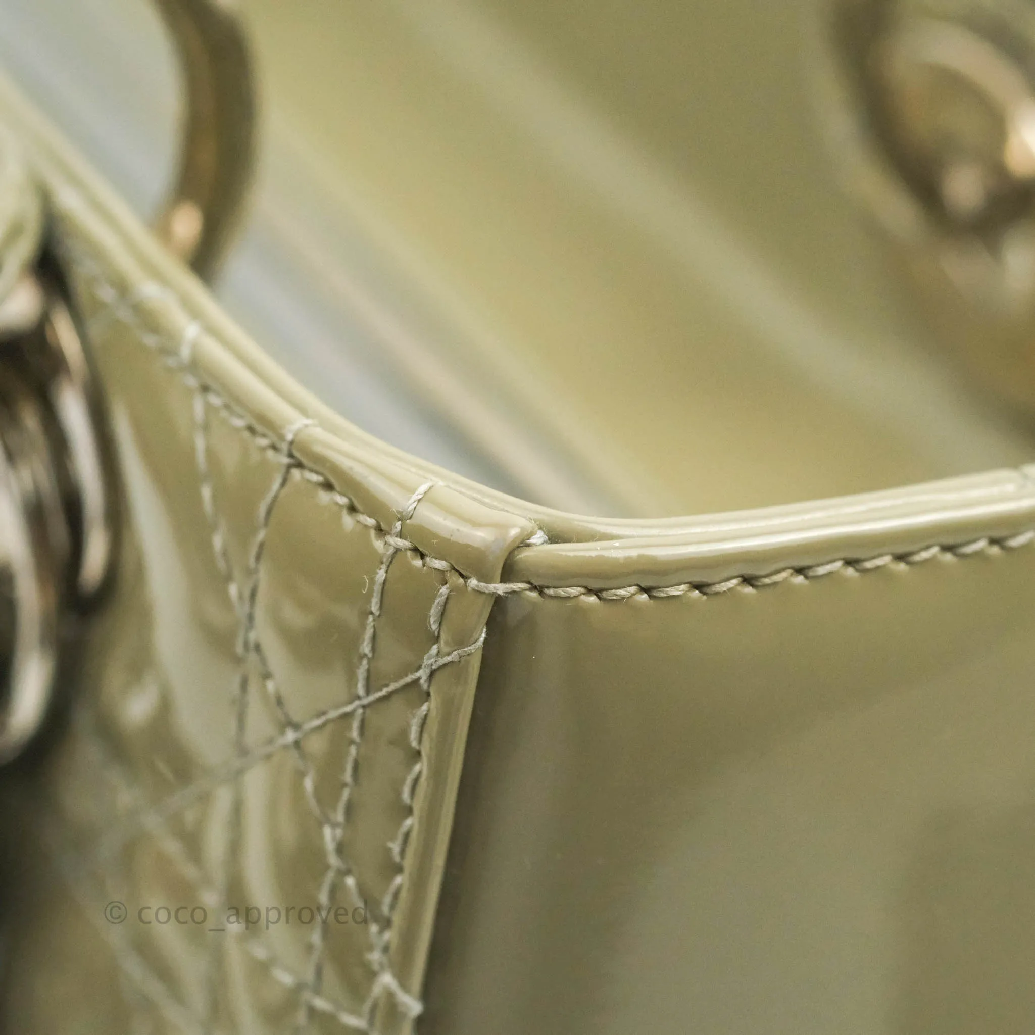 Christian Dior Medium Lady Dior Light Olive Patent Leather Silver Hardware
