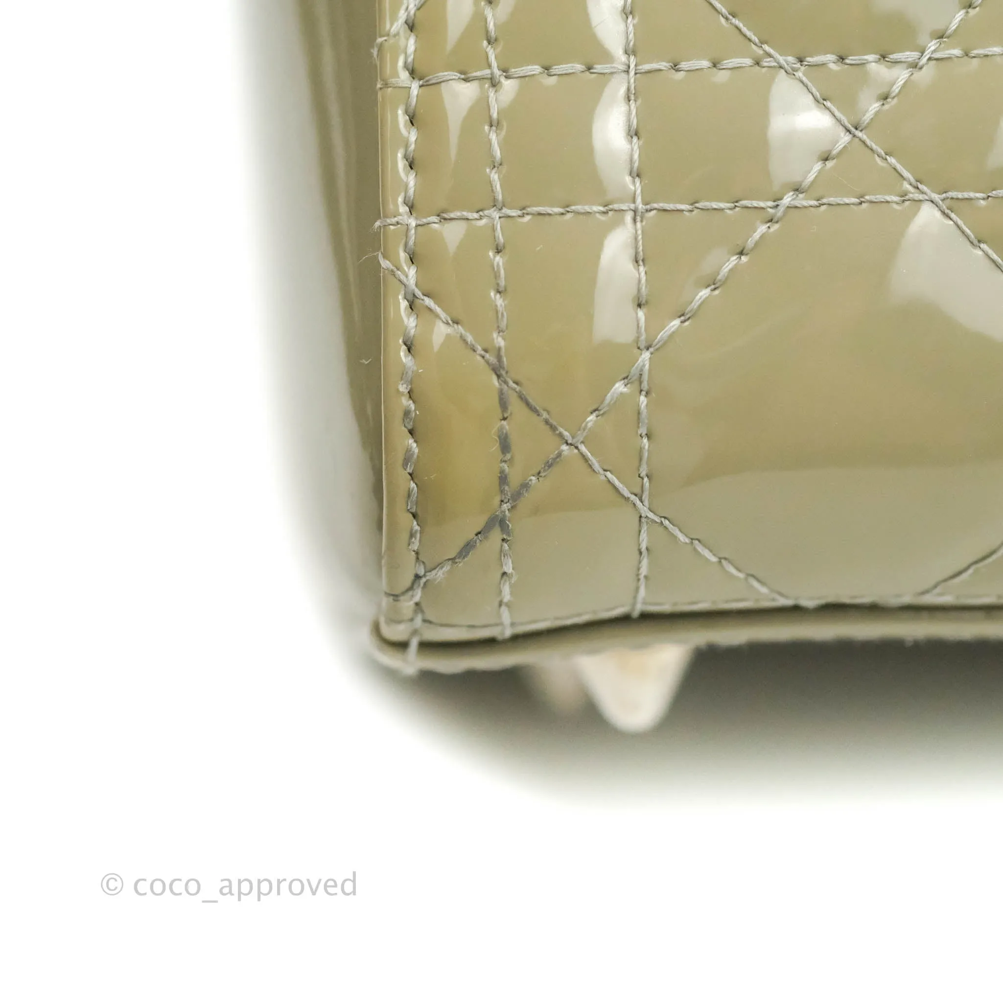 Christian Dior Medium Lady Dior Light Olive Patent Leather Silver Hardware