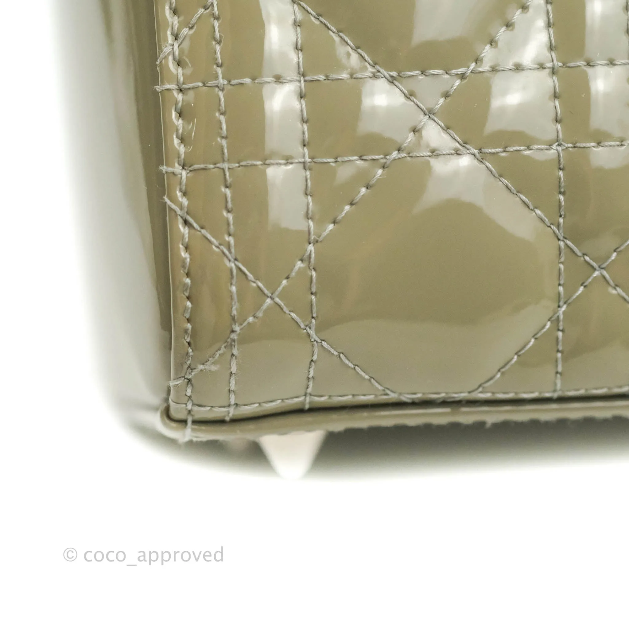 Christian Dior Medium Lady Dior Light Olive Patent Leather Silver Hardware