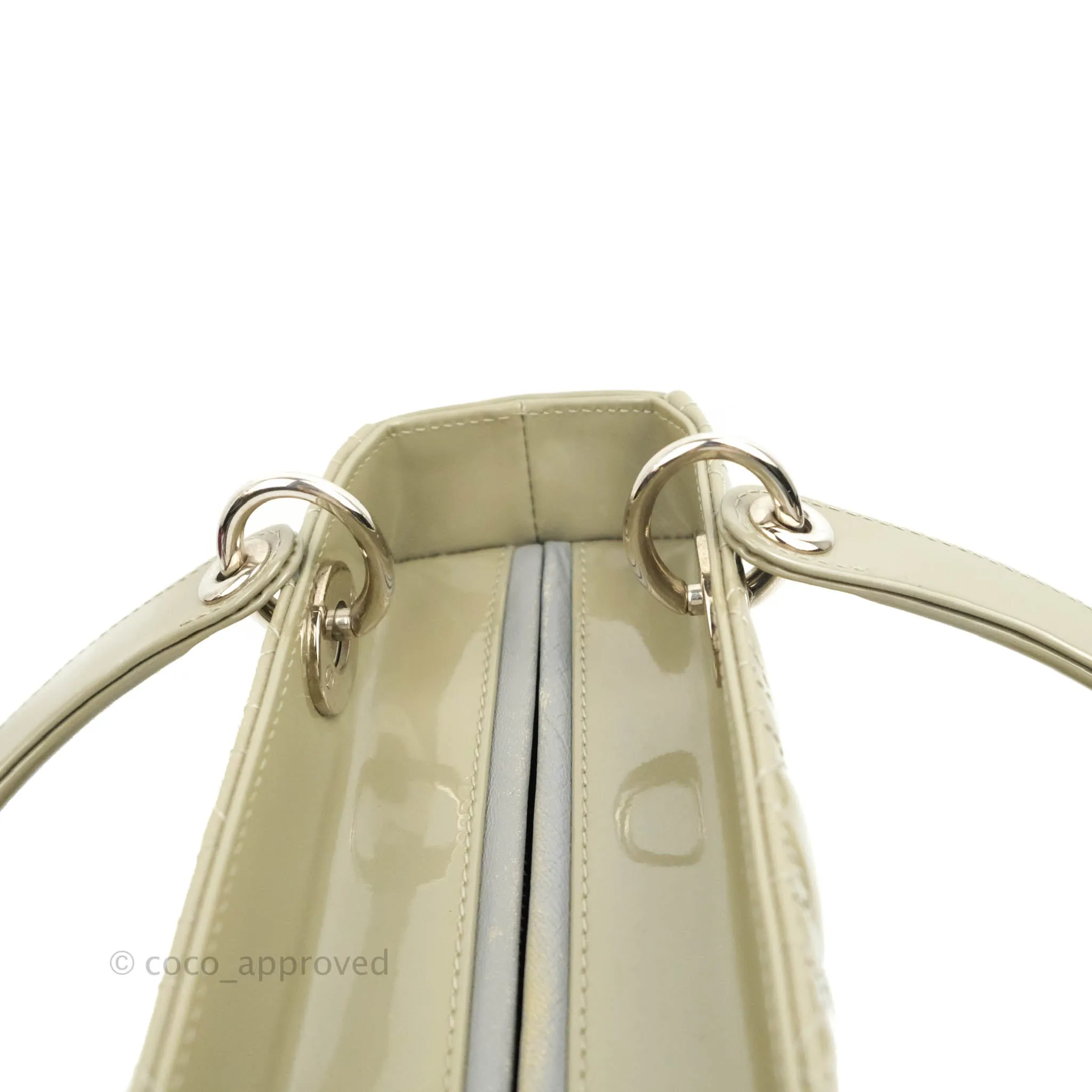 Christian Dior Medium Lady Dior Light Olive Patent Leather Silver Hardware