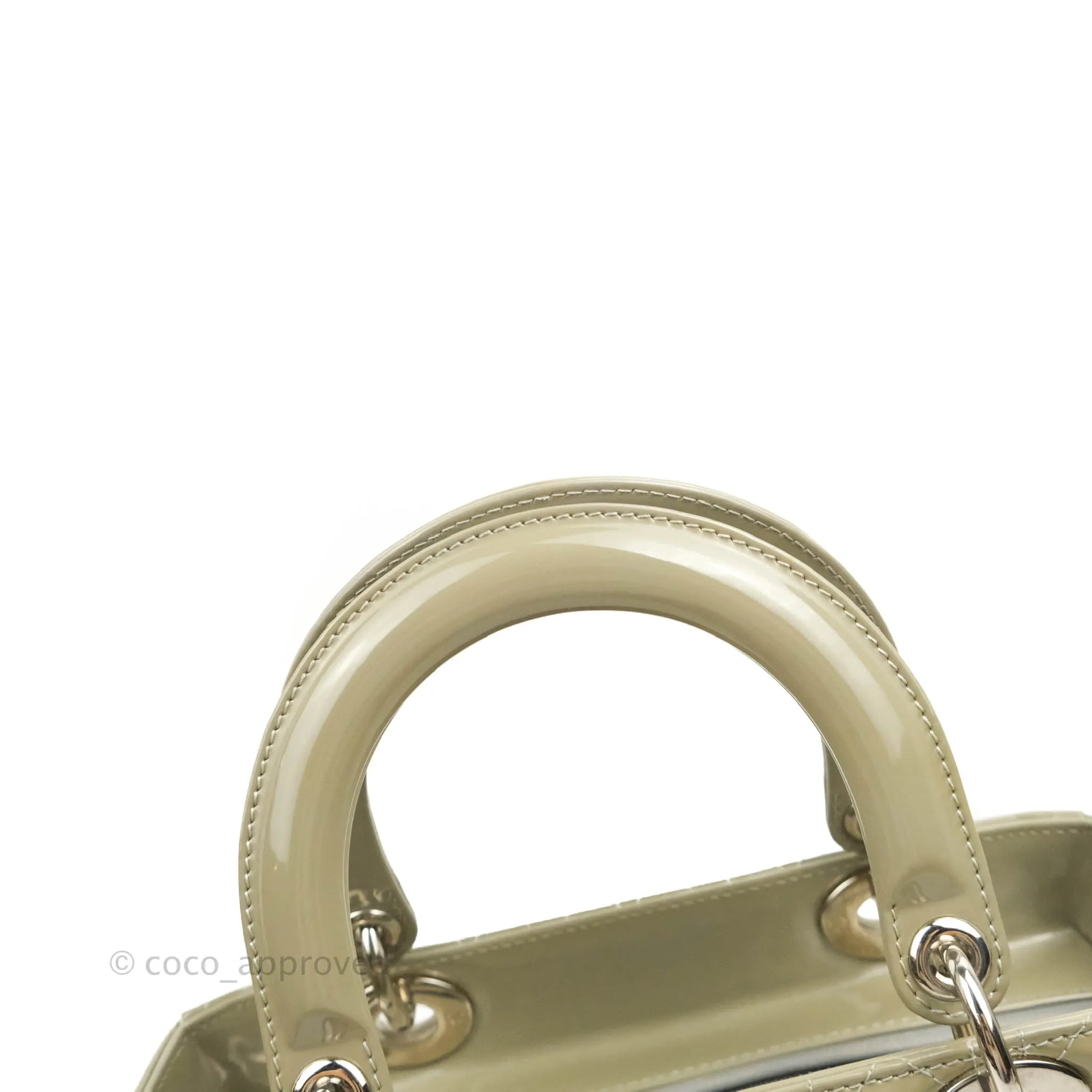 Christian Dior Medium Lady Dior Light Olive Patent Leather Silver Hardware