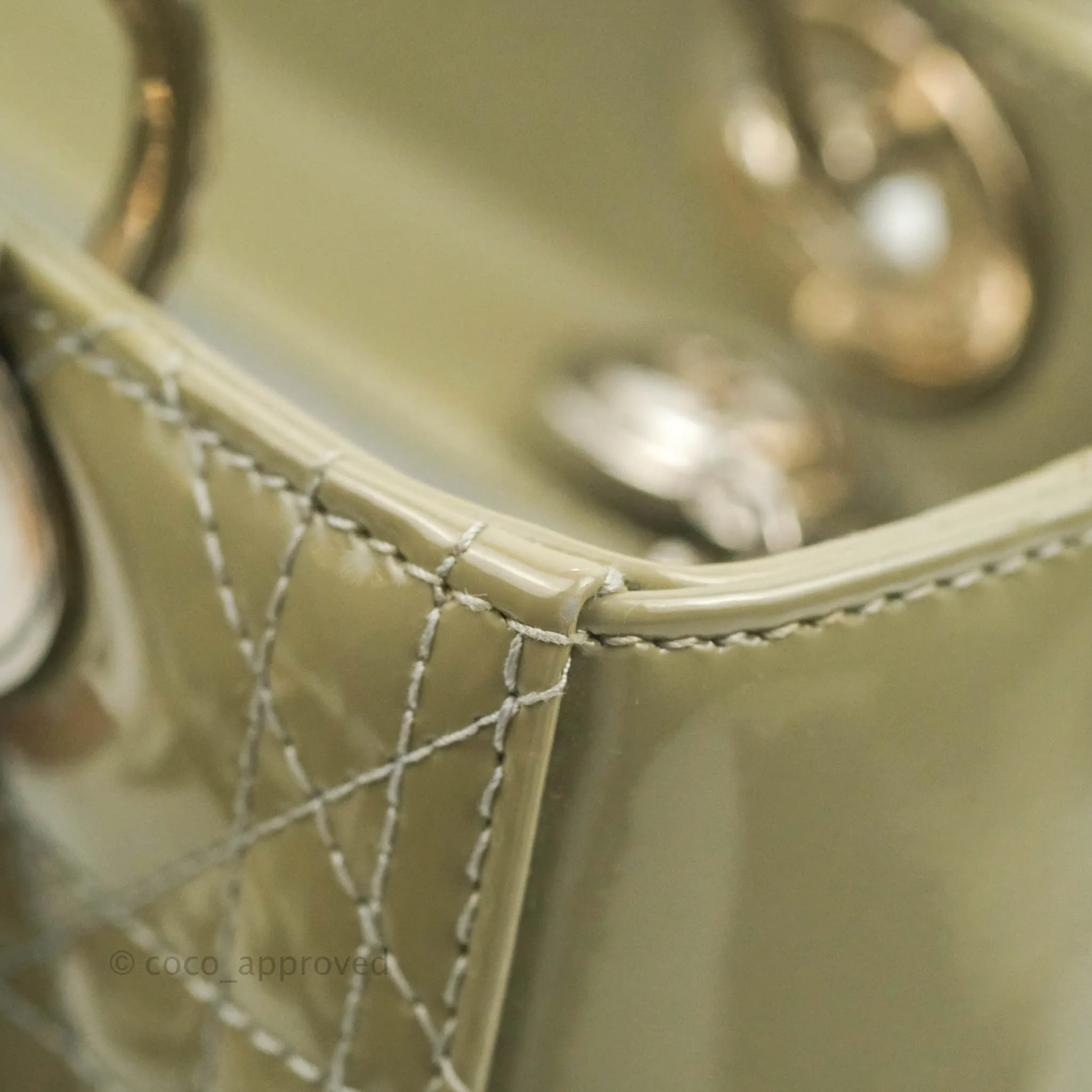 Christian Dior Medium Lady Dior Light Olive Patent Leather Silver Hardware