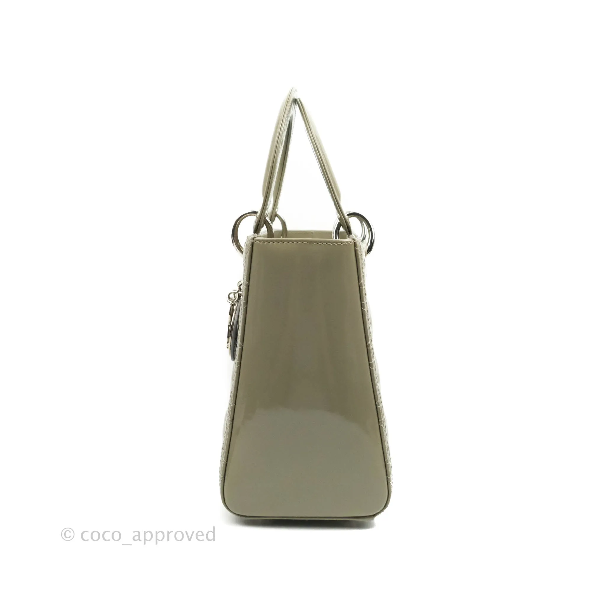 Christian Dior Medium Lady Dior Light Olive Patent Leather Silver Hardware