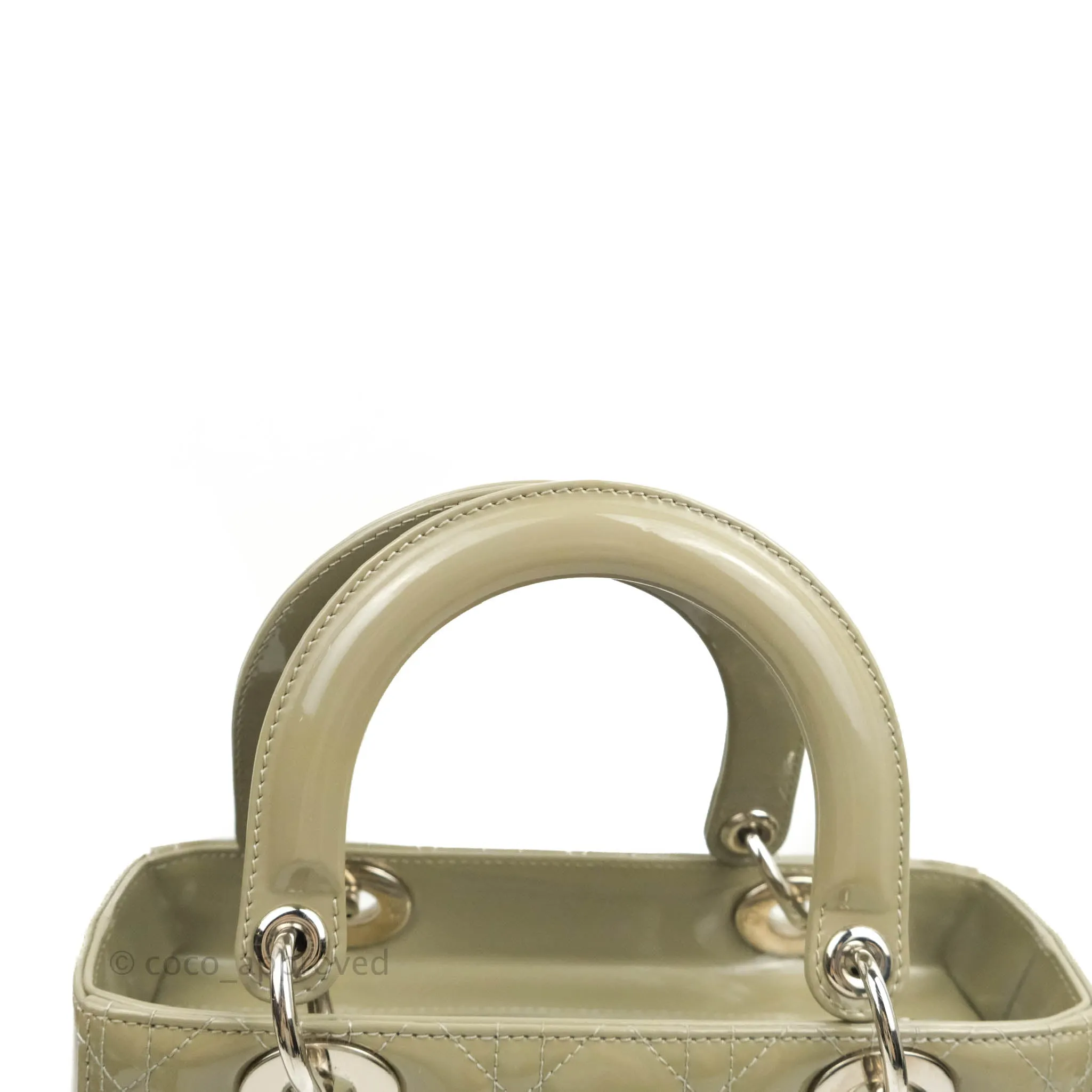 Christian Dior Medium Lady Dior Light Olive Patent Leather Silver Hardware