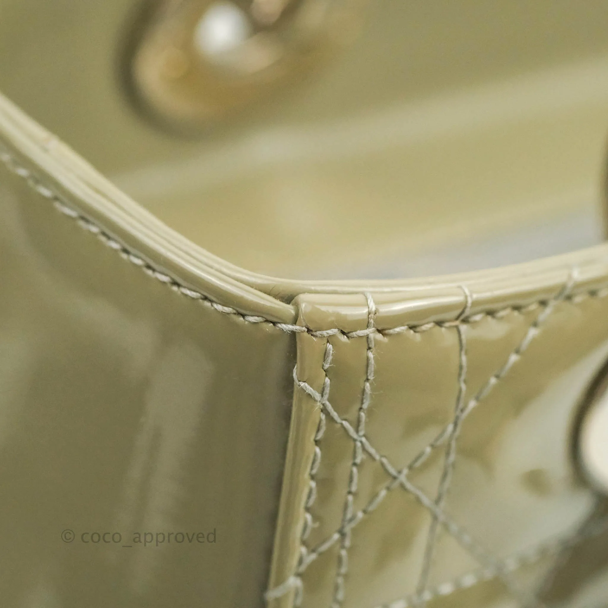 Christian Dior Medium Lady Dior Light Olive Patent Leather Silver Hardware