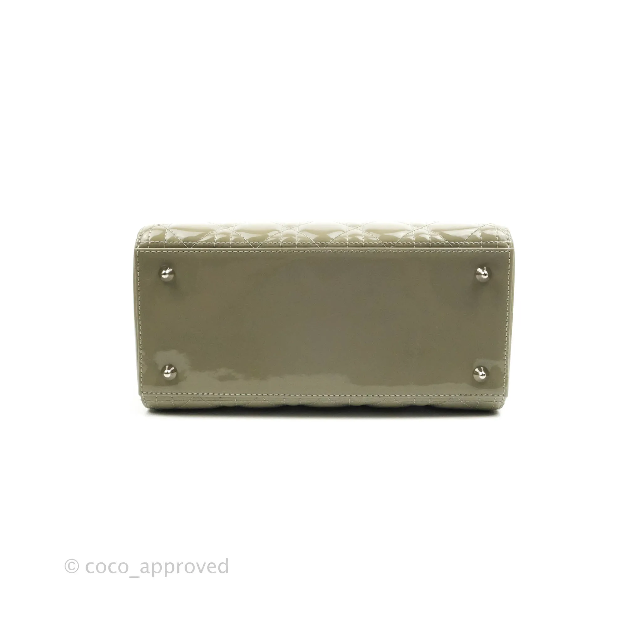 Christian Dior Medium Lady Dior Light Olive Patent Leather Silver Hardware