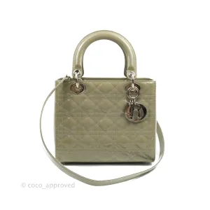 Christian Dior Medium Lady Dior Light Olive Patent Leather Silver Hardware