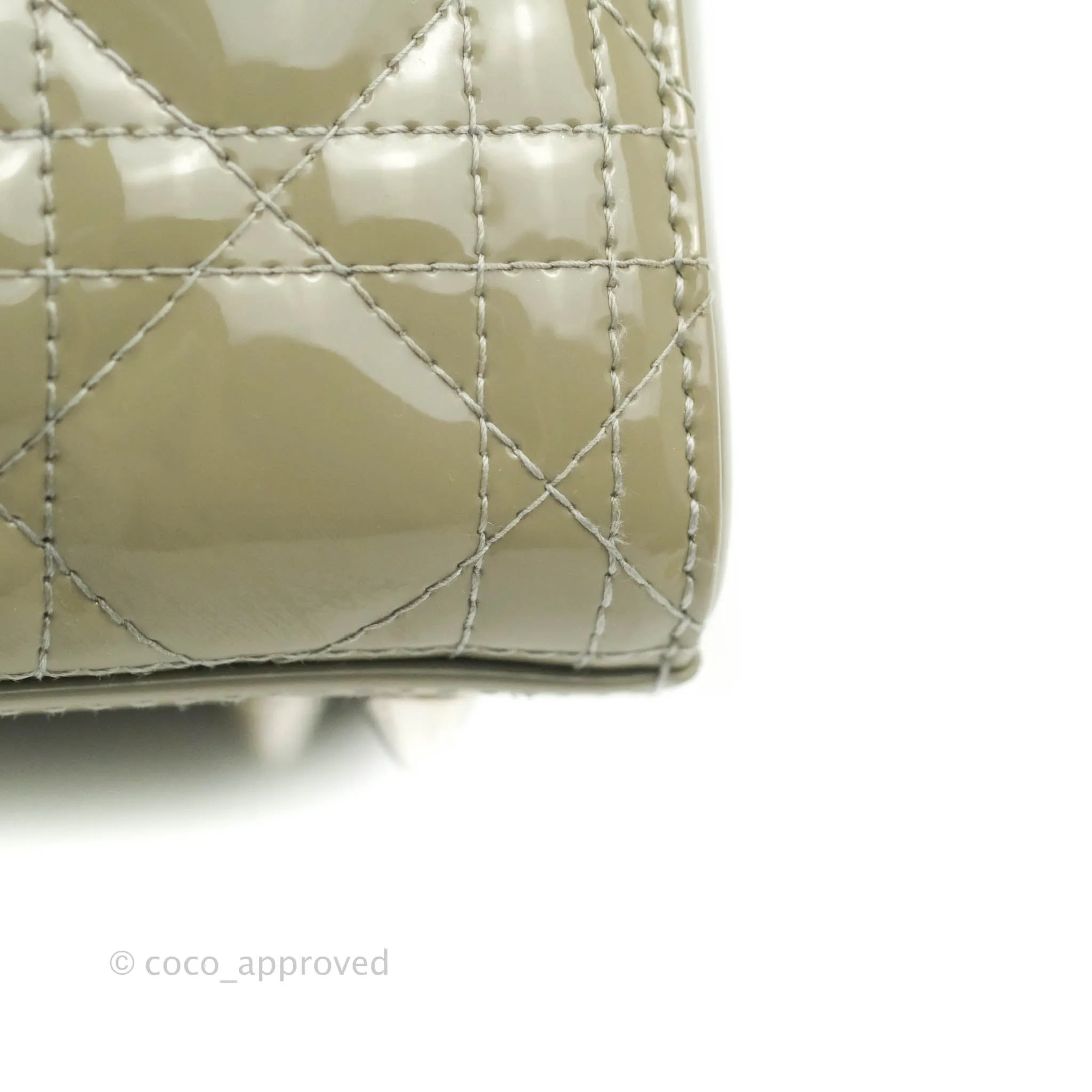 Christian Dior Medium Lady Dior Light Olive Patent Leather Silver Hardware