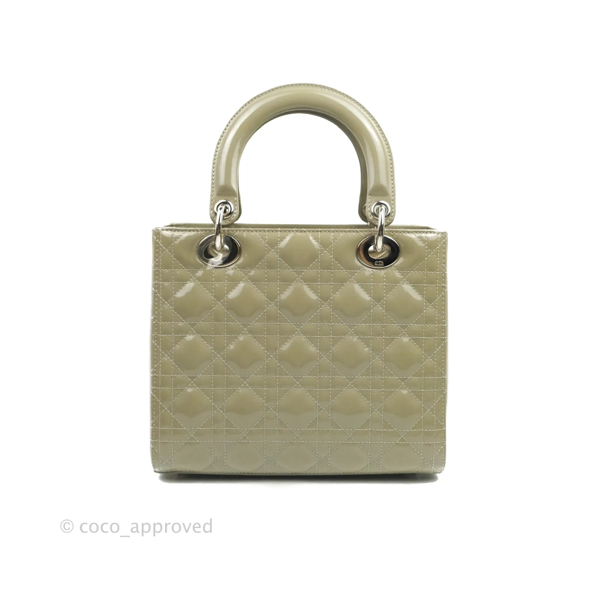 Christian Dior Medium Lady Dior Light Olive Patent Leather Silver Hardware