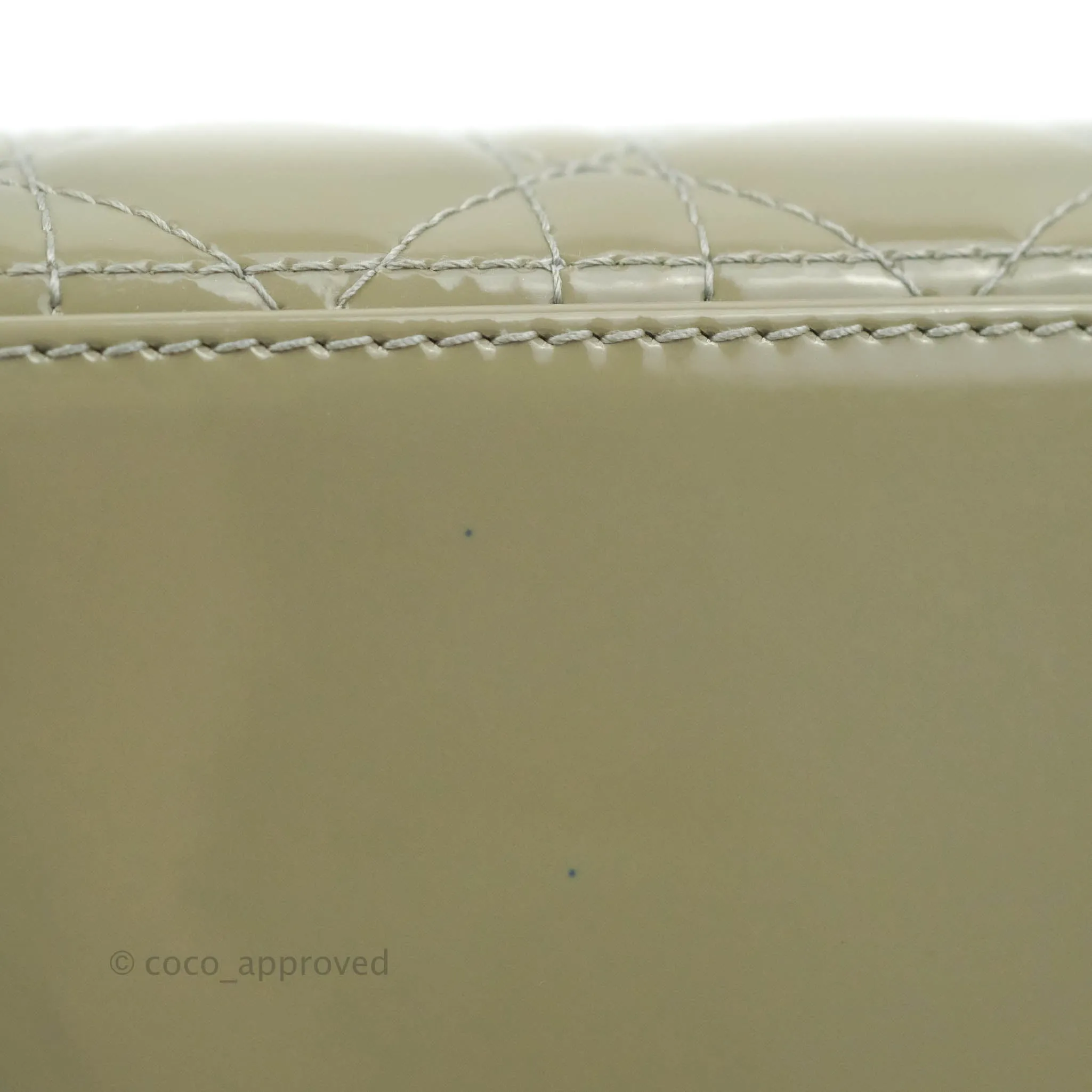 Christian Dior Medium Lady Dior Light Olive Patent Leather Silver Hardware