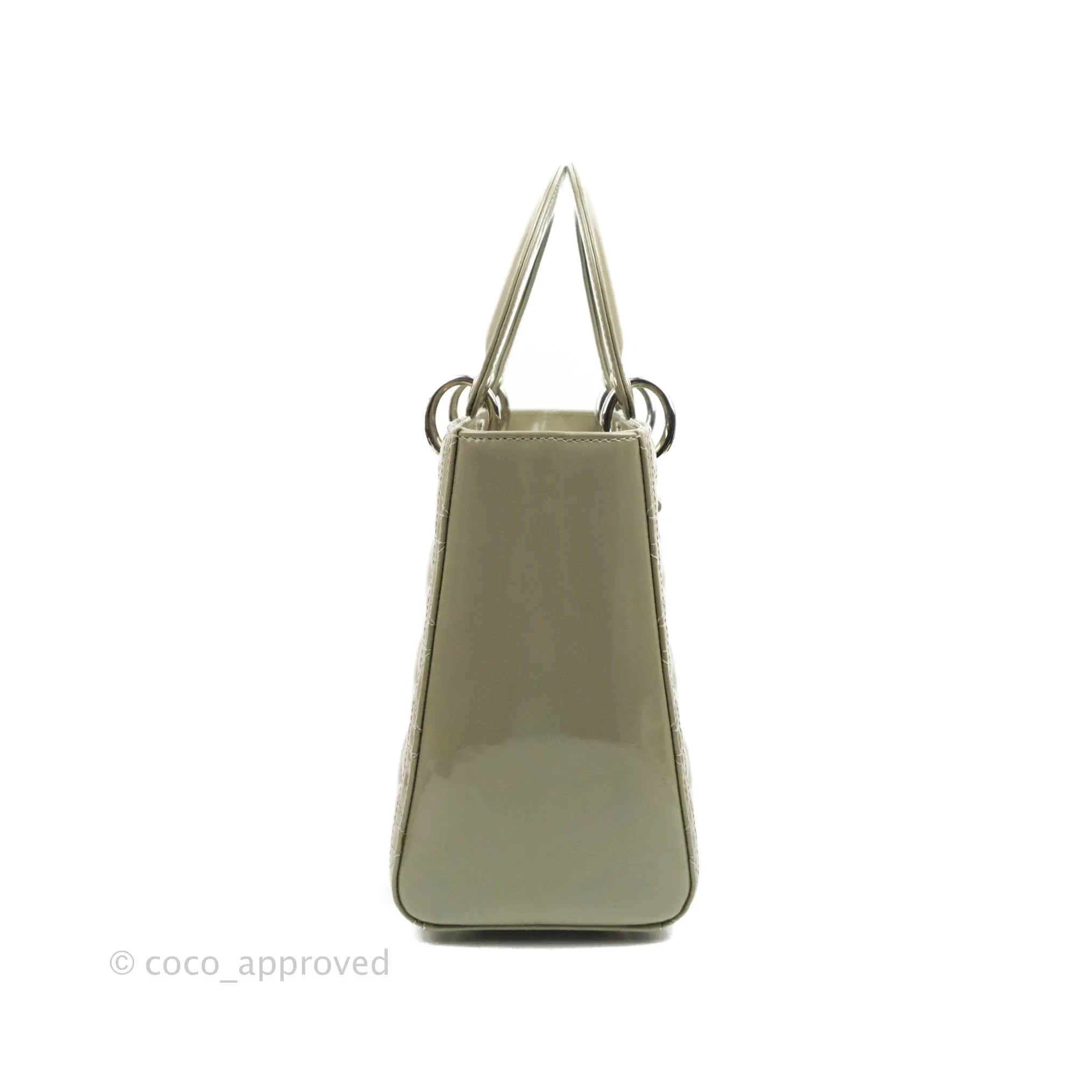 Christian Dior Medium Lady Dior Light Olive Patent Leather Silver Hardware