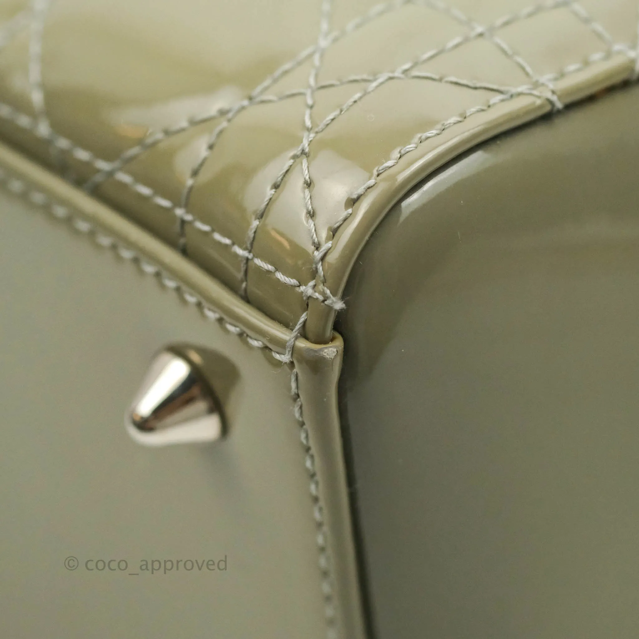 Christian Dior Medium Lady Dior Light Olive Patent Leather Silver Hardware