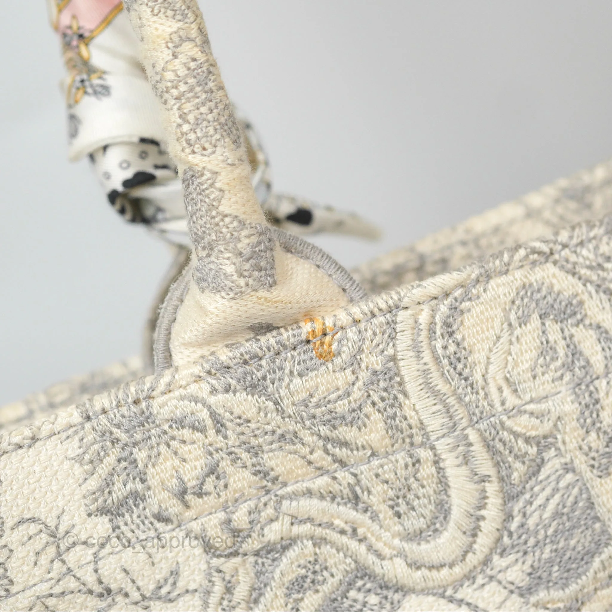 Christian Dior Medium (Old Small) Book Tote Embroidered Toile De Jouy Light Grey Canvas