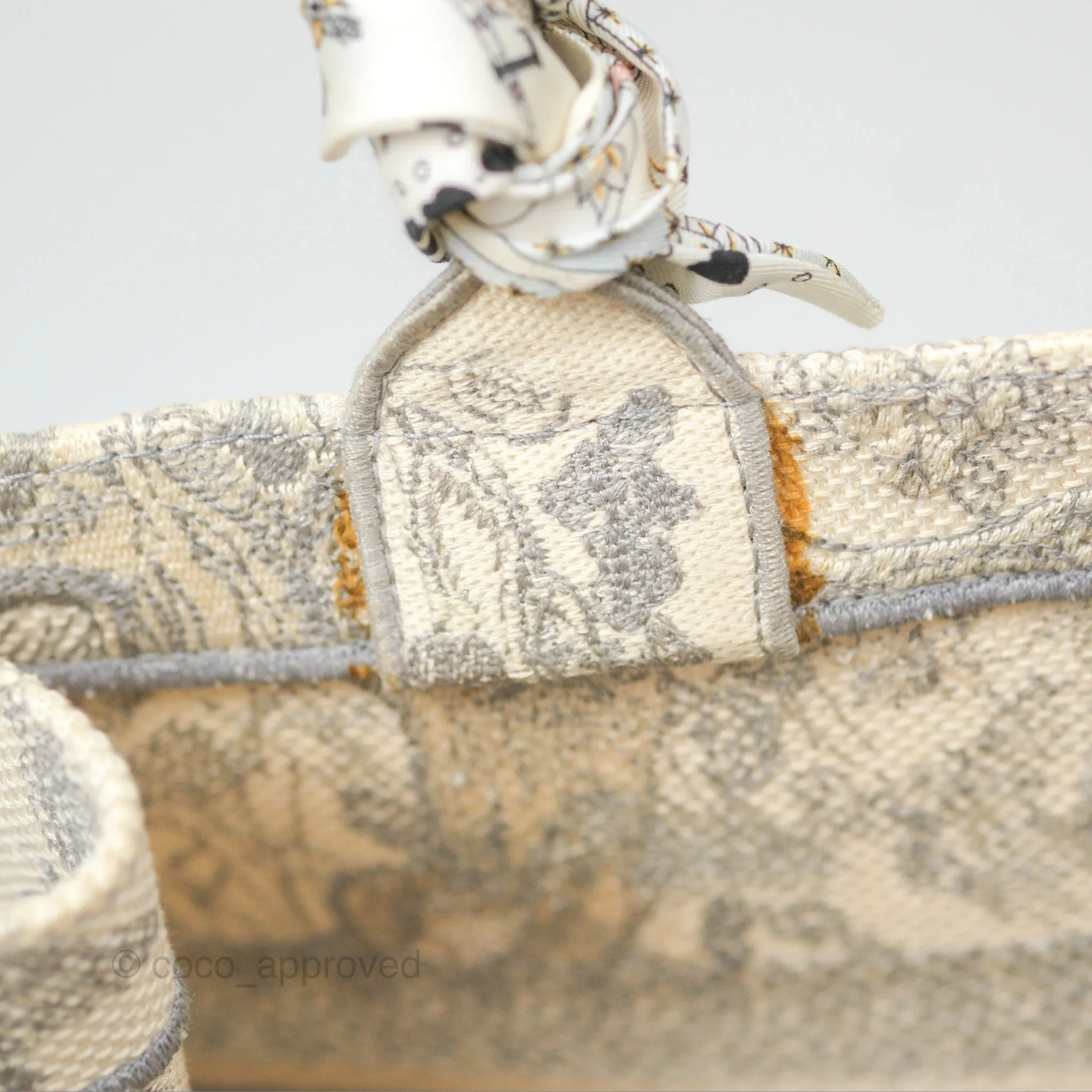Christian Dior Medium (Old Small) Book Tote Embroidered Toile De Jouy Light Grey Canvas