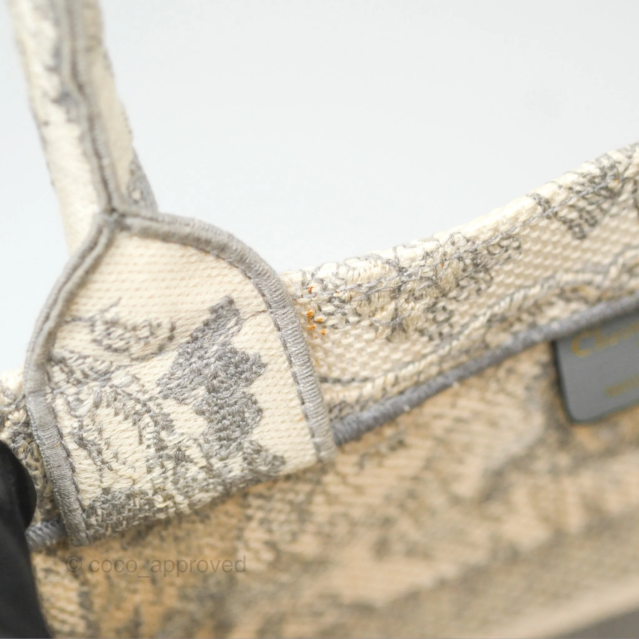 Christian Dior Medium (Old Small) Book Tote Embroidered Toile De Jouy Light Grey Canvas