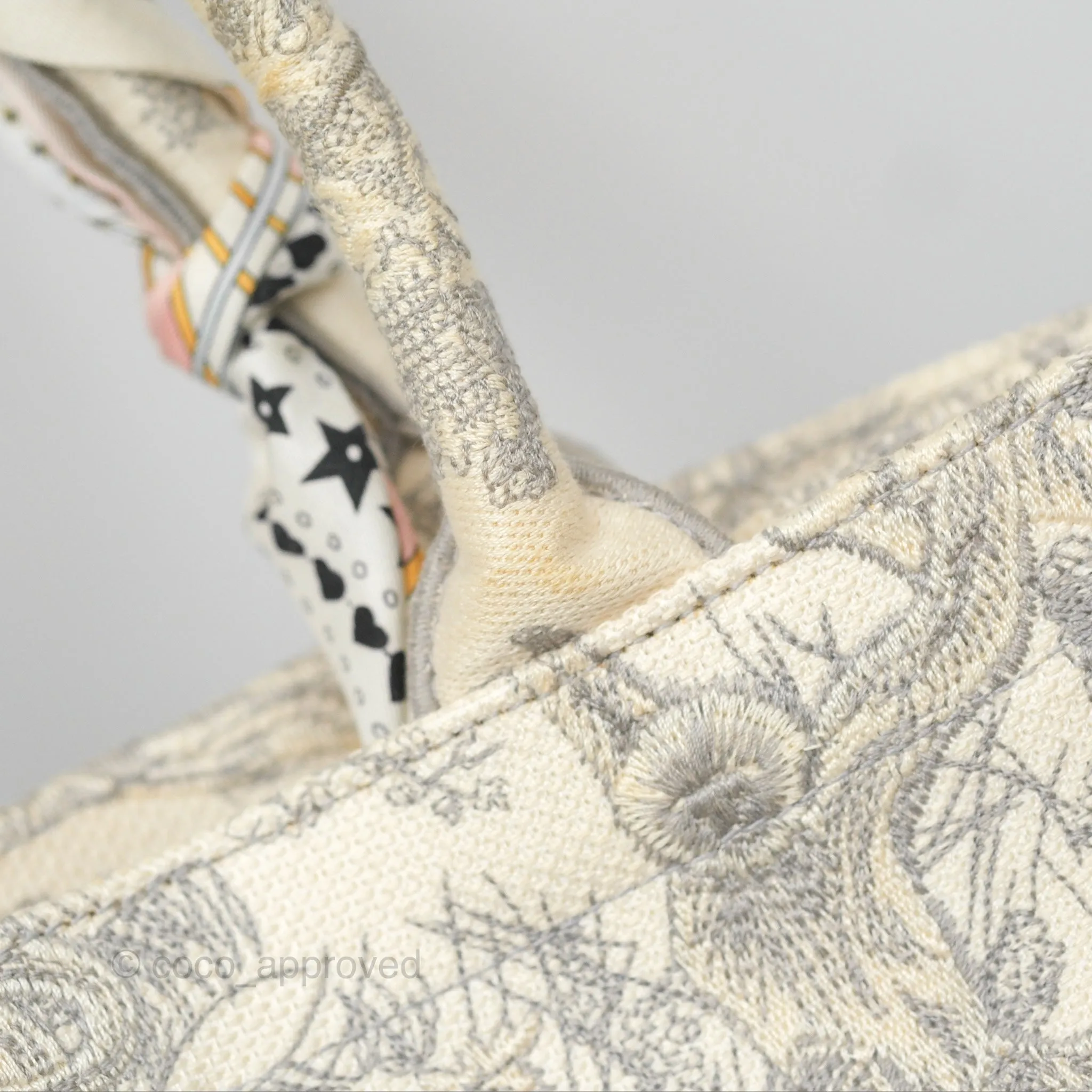 Christian Dior Medium (Old Small) Book Tote Embroidered Toile De Jouy Light Grey Canvas