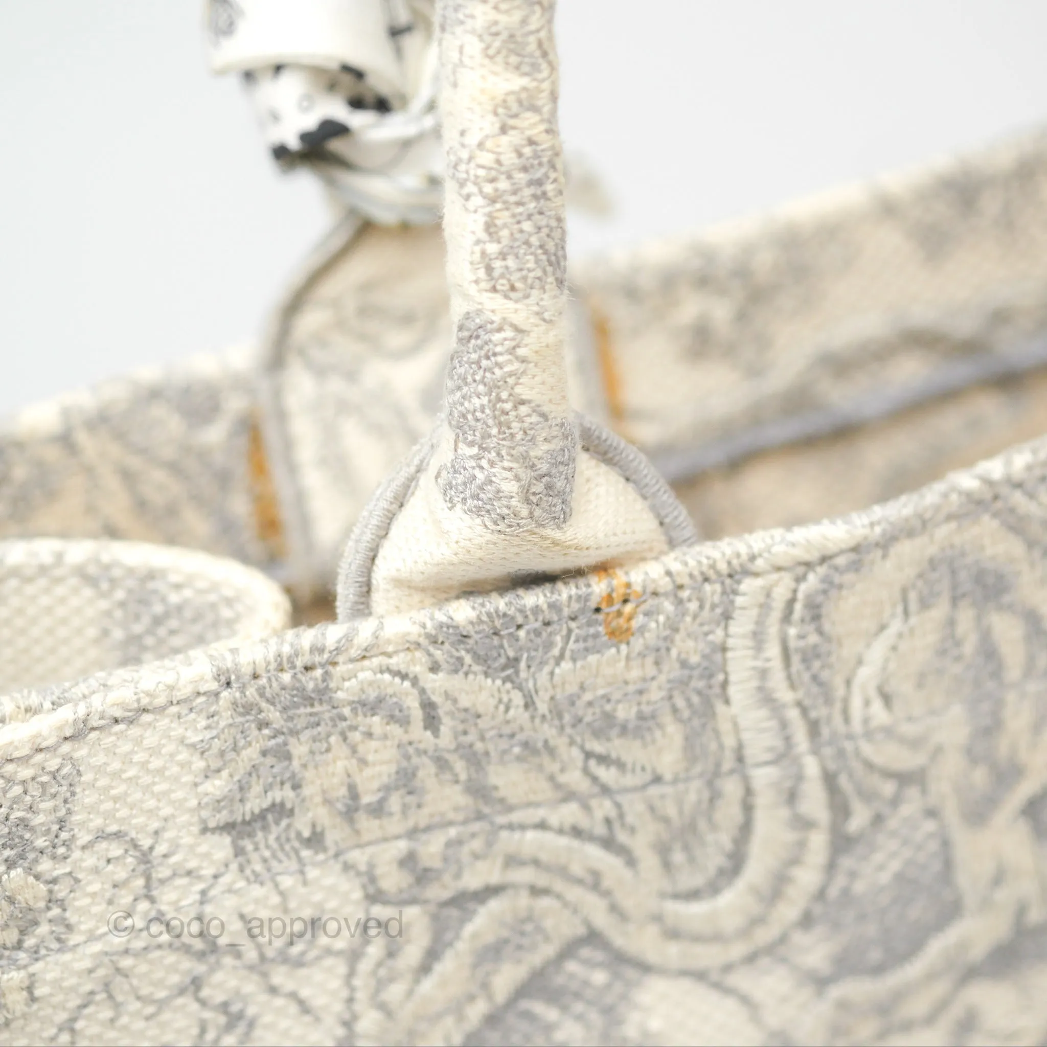 Christian Dior Medium (Old Small) Book Tote Embroidered Toile De Jouy Light Grey Canvas