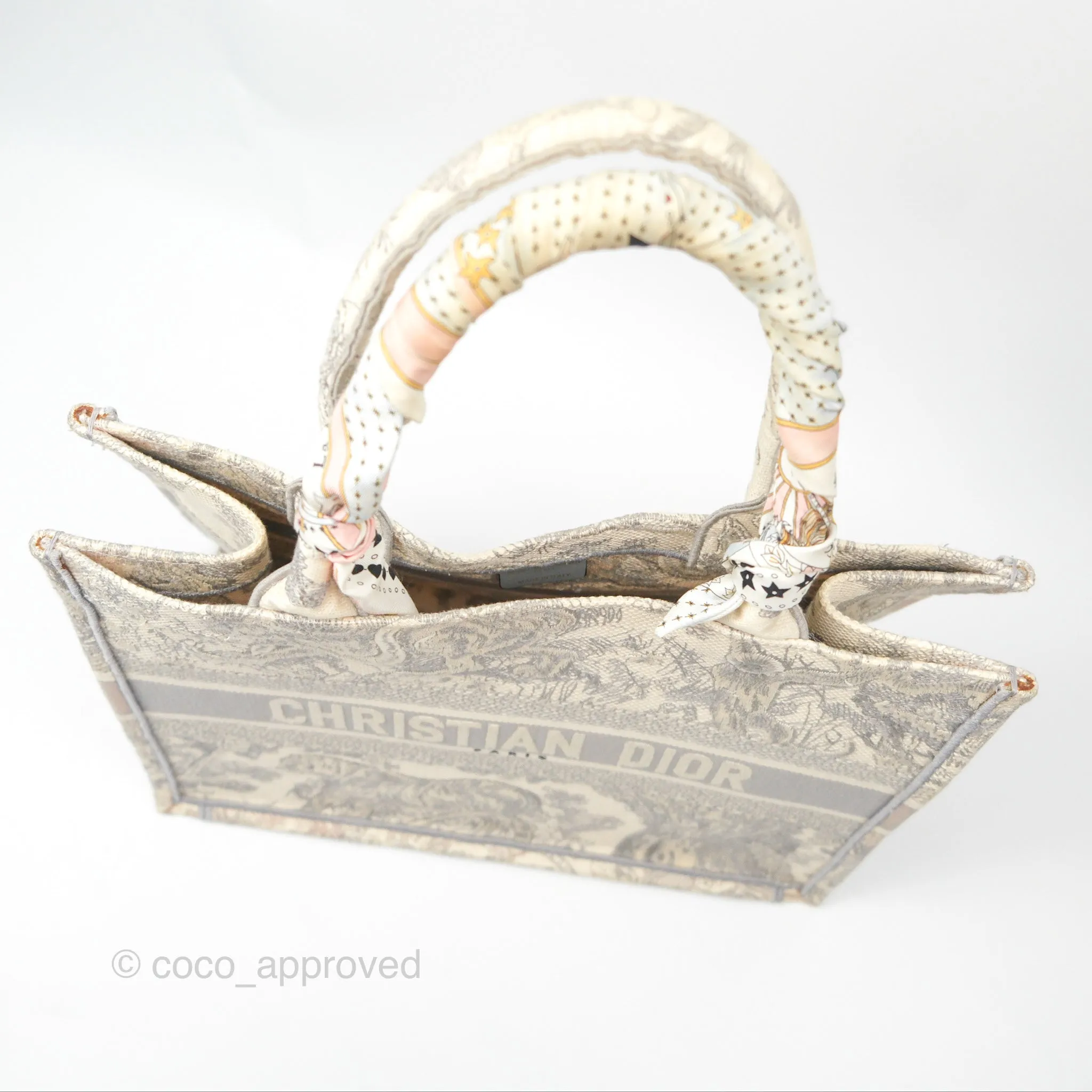 Christian Dior Medium (Old Small) Book Tote Embroidered Toile De Jouy Light Grey Canvas