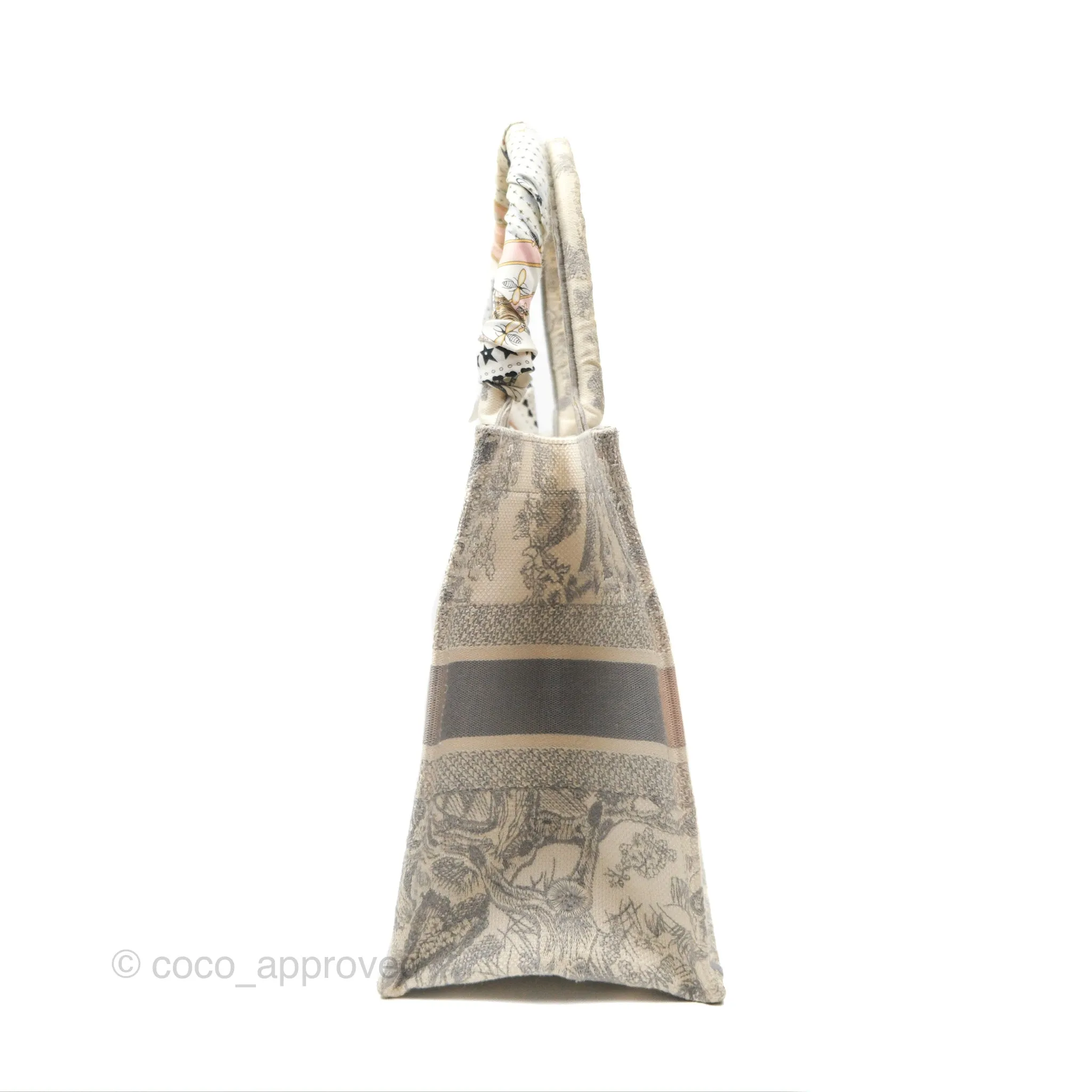 Christian Dior Medium (Old Small) Book Tote Embroidered Toile De Jouy Light Grey Canvas