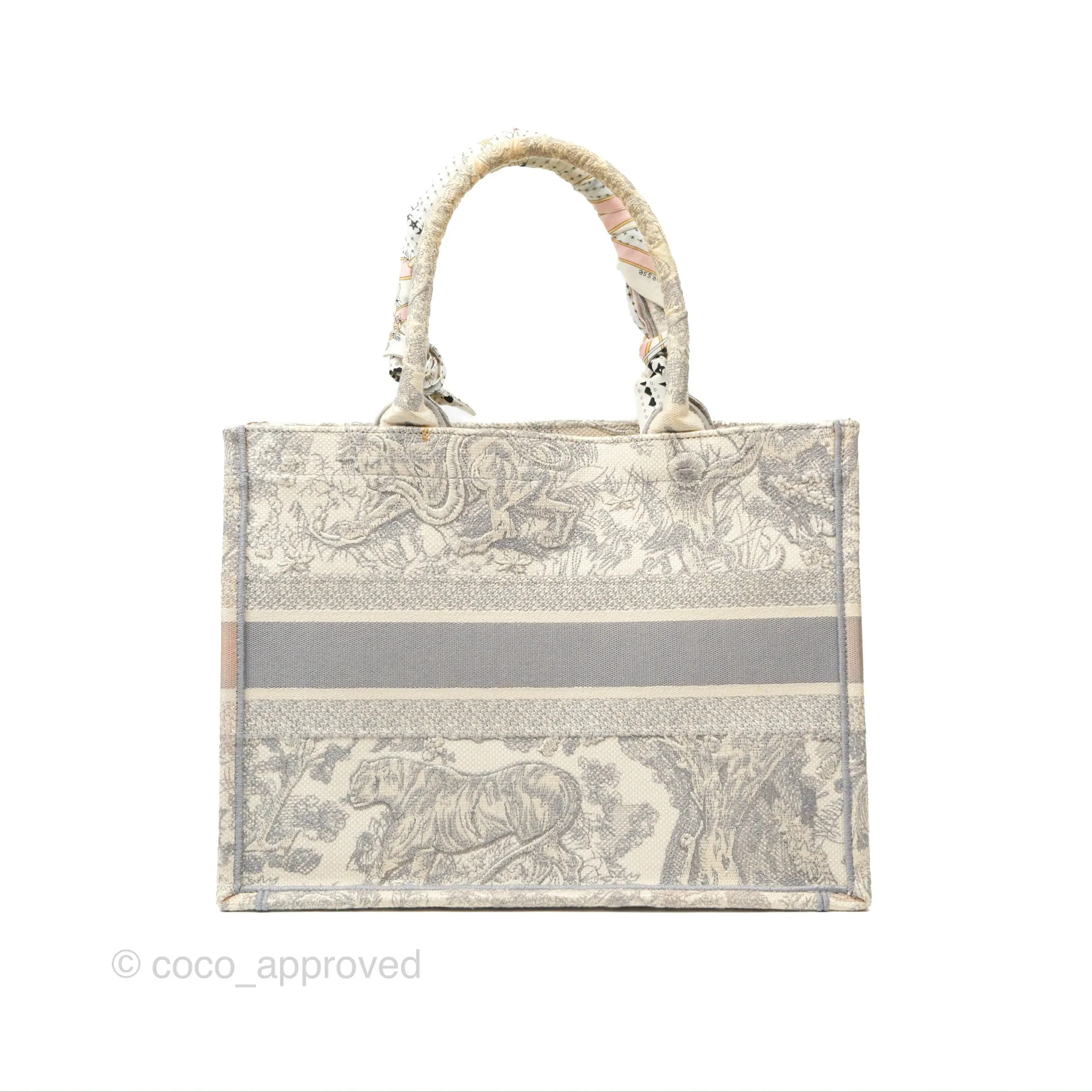 Christian Dior Medium (Old Small) Book Tote Embroidered Toile De Jouy Light Grey Canvas